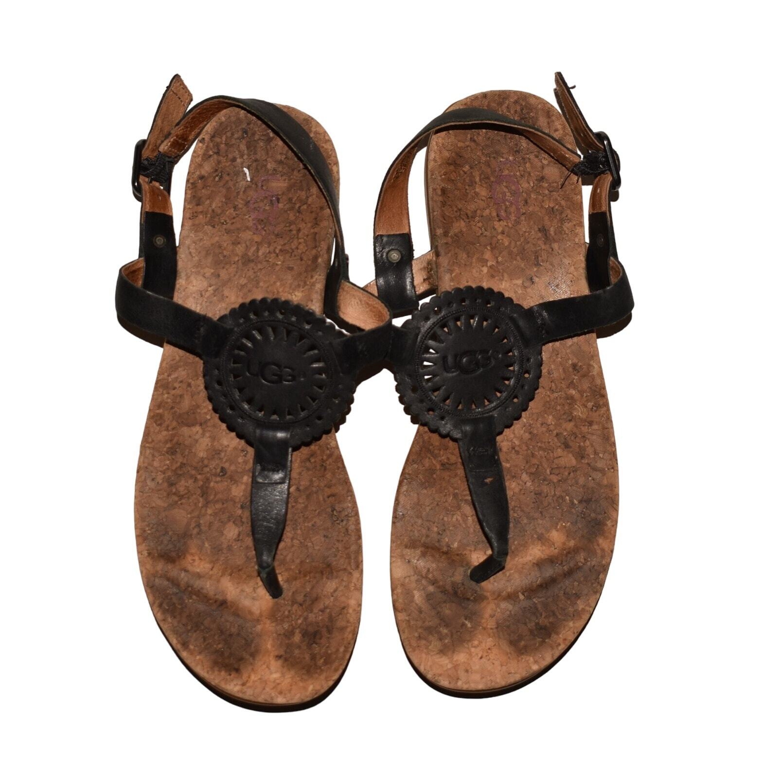 UGG $90 Ayden II T-Strap Sandal Black Sun Medallion Size 7.5