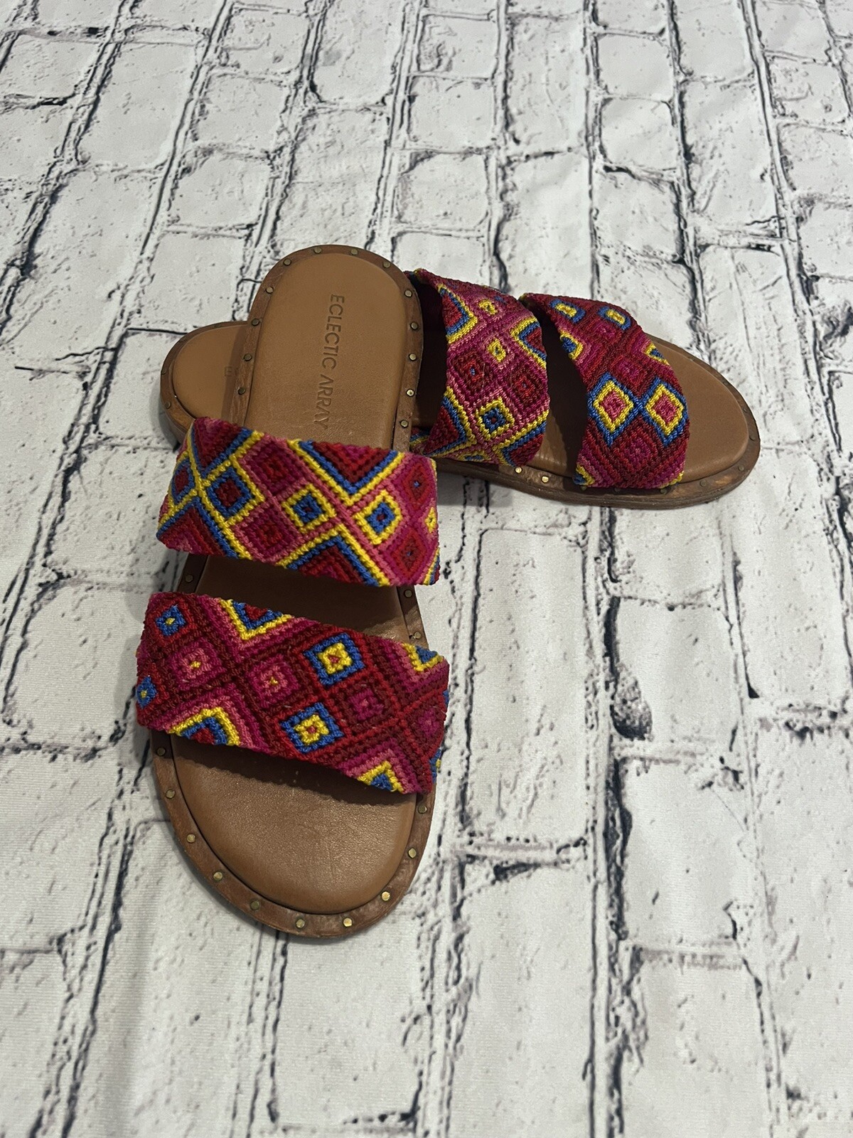 ECLECTIC ARRAY Hasen Woven Bands Mai Tai Sandals Size US 8/EURO 38