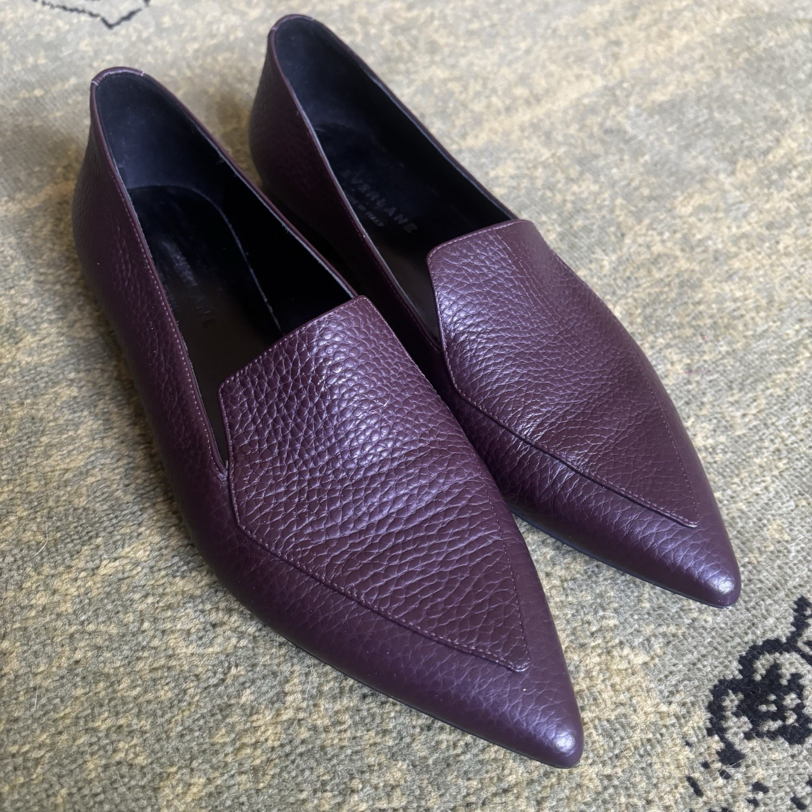Everlane The Boss Womens Purple Pebbled Leather Simple Pointed Toe Flats 8.5