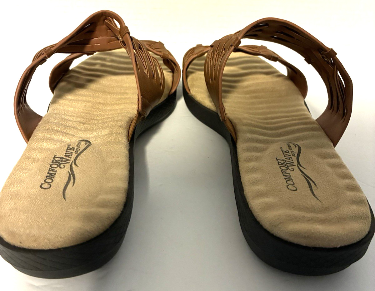 NEW Easy Street Comfort Wave Women’s 7W Agata Strap Slide Sandals Caramel Color