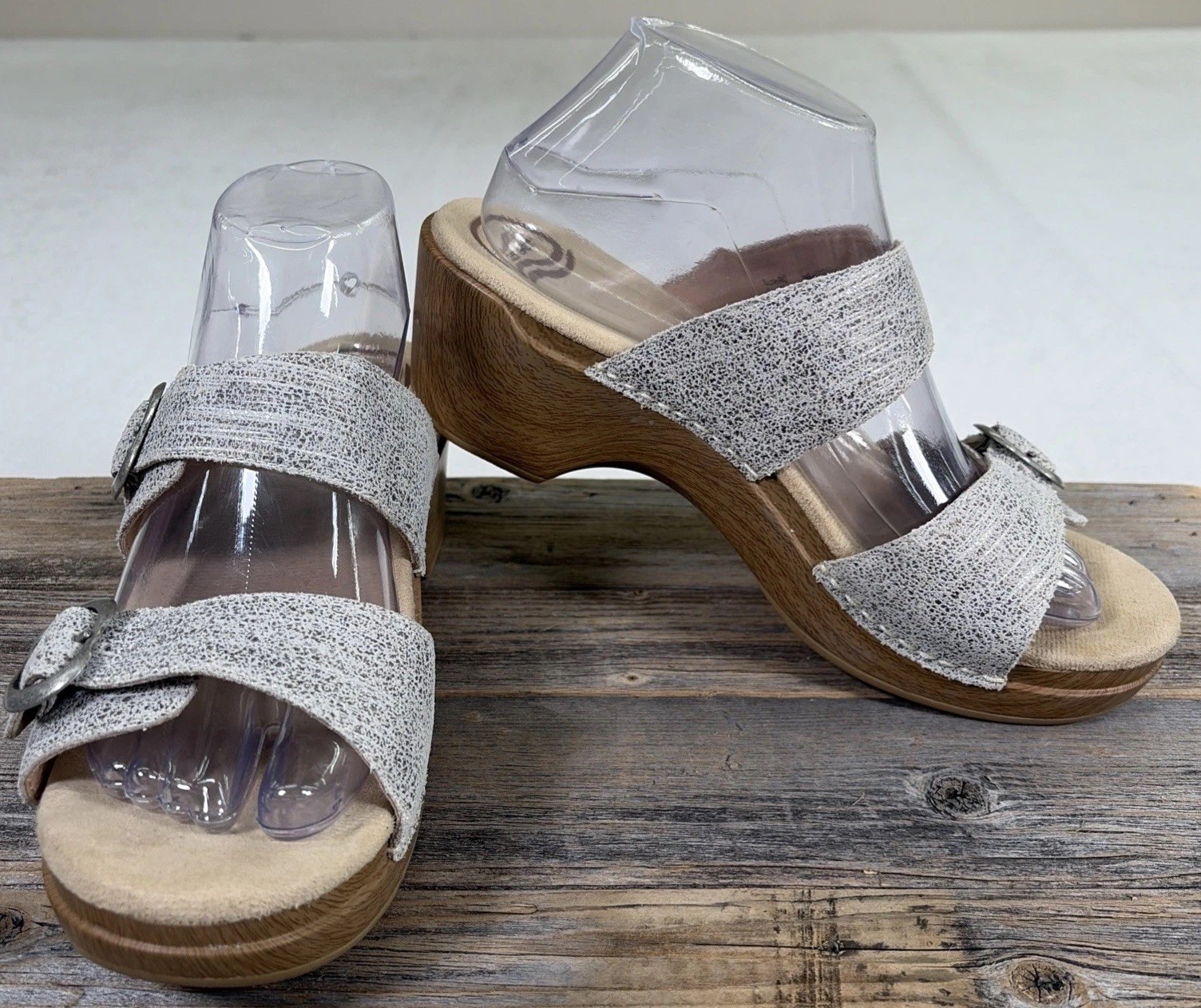 Dansko Sophie 40 9.5-10 Taupe Beige Leather Wedge 2 Buckle Strap Sandals Summer