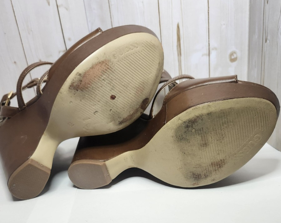 GUESS women’s open toe Gladiator Style wedge Platform sandals BROWN 8M-some wear