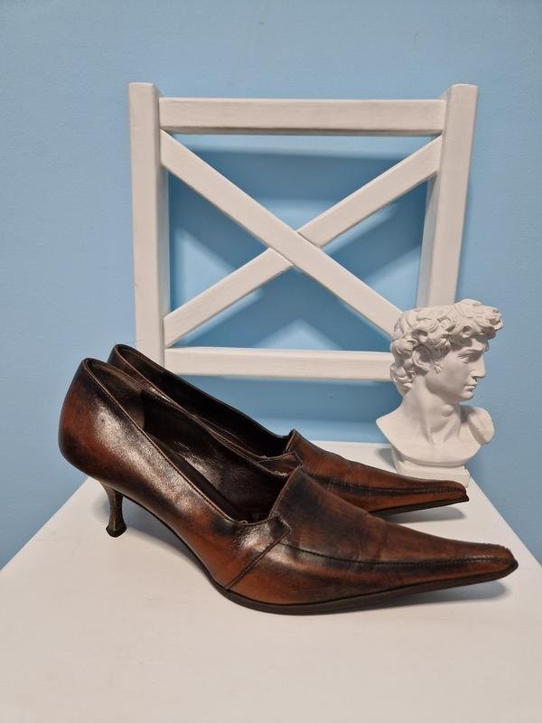 Women Navyboot Heels Brown Leather 37 #B9OI