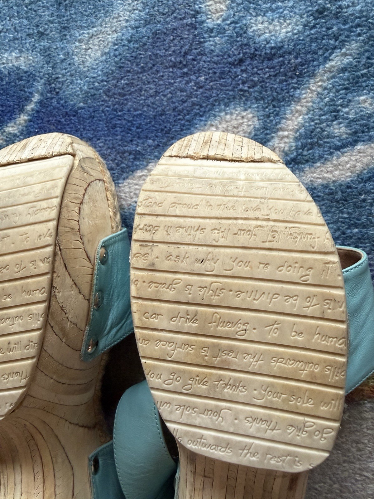 John Fluevog Rushmore Platform Mary Janes Clog Sandal Women’s 8 Blue Buckle Wood