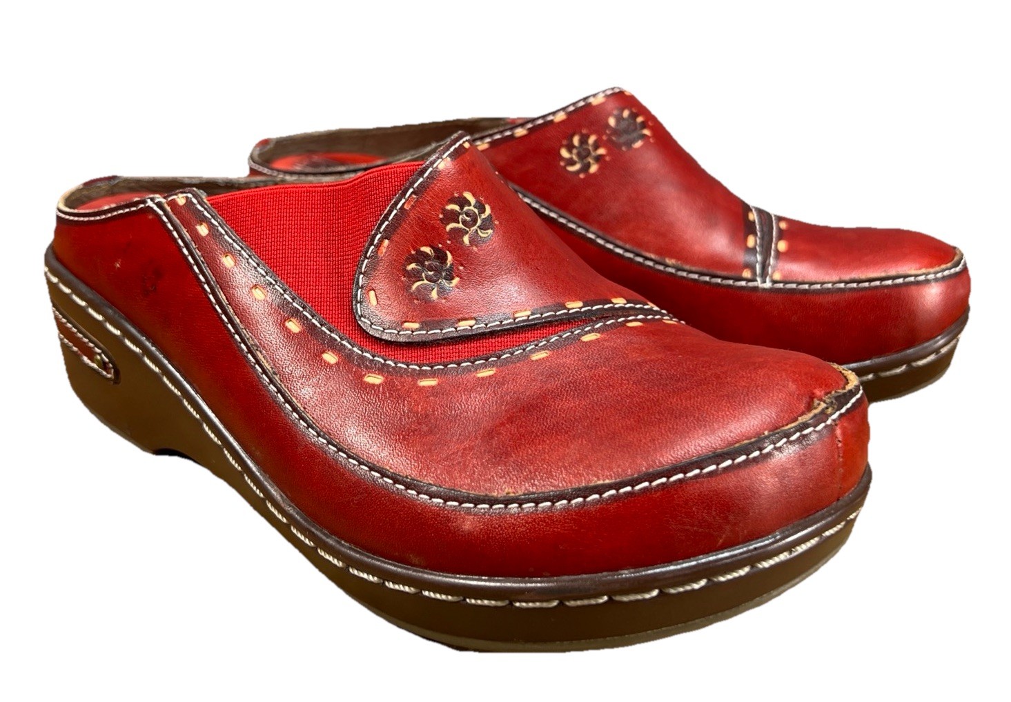 Spring Step Chino Clogs Mules Womens 7-7.5 US – 38 EU Red Hand Painted Leather