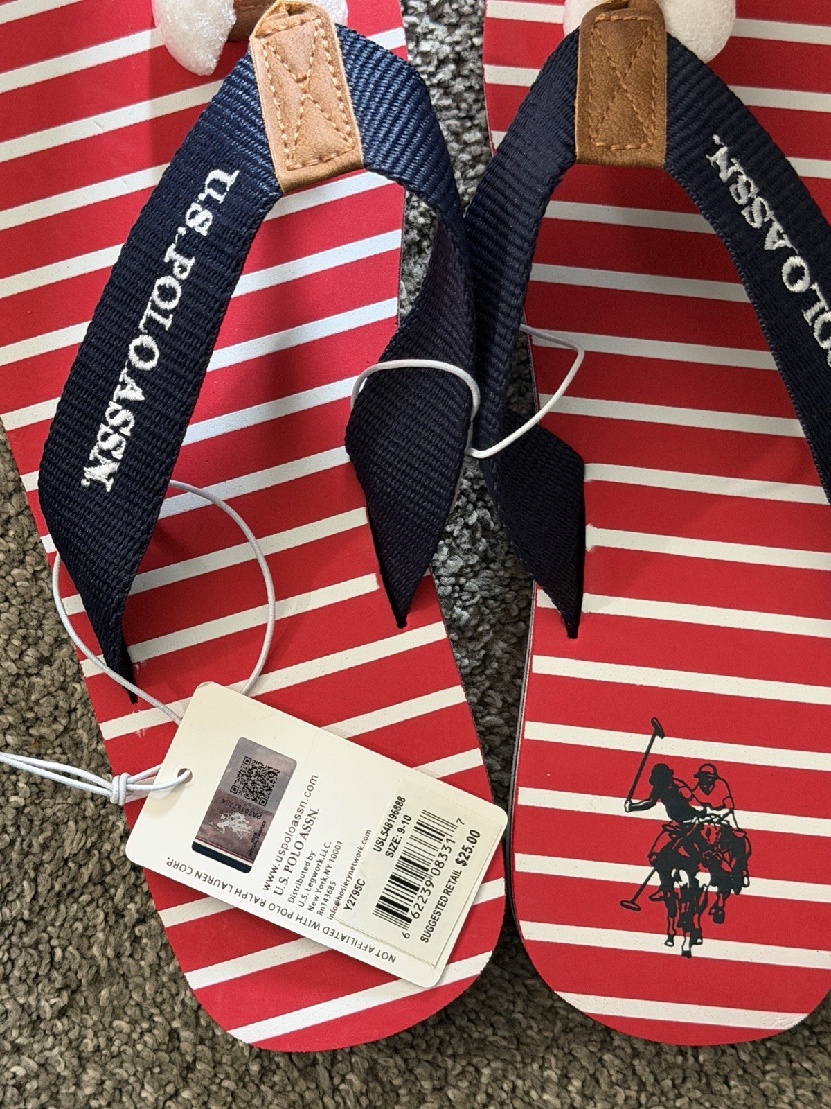 U.S. Polo Assn. Unisex Striped Cushioned Lightweight Flip Flops US 9-10