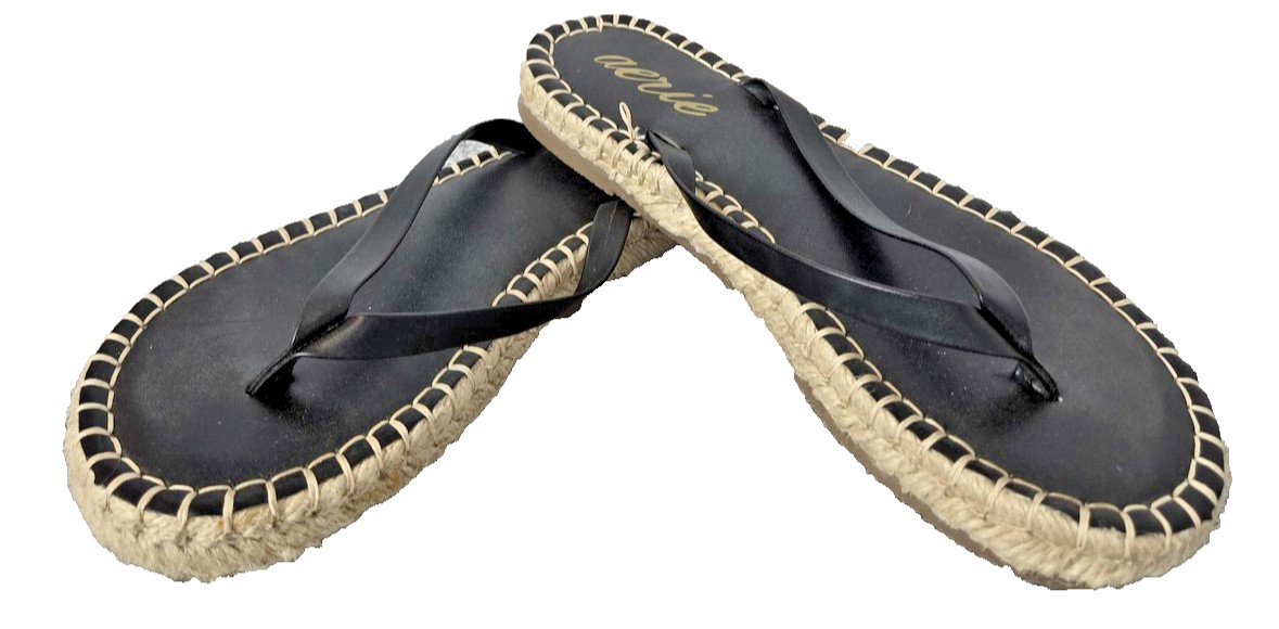Aerie Sandals Womens Size 6 Black Espadrille Flip Flop Thong Shoes Casual Summer
