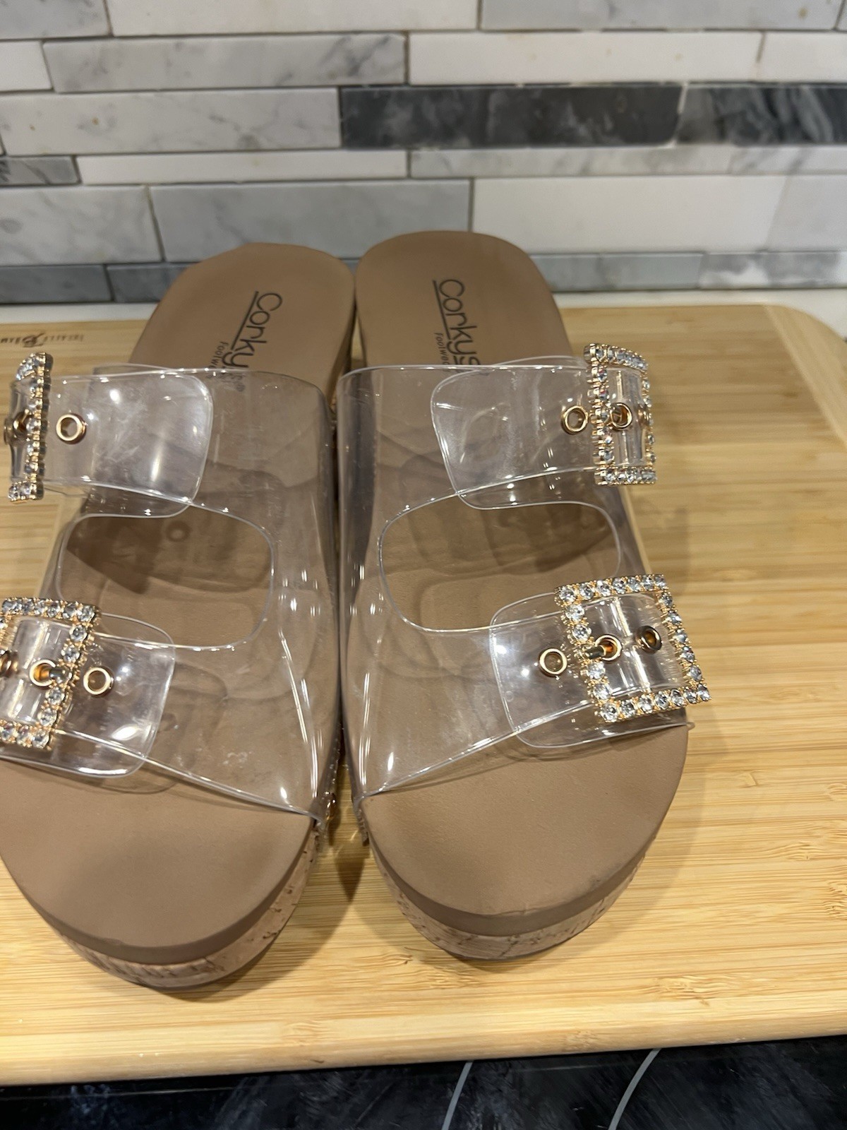Ladies Pre-Owned Clear Wedge Sandals By Corkys Size 7 Medium