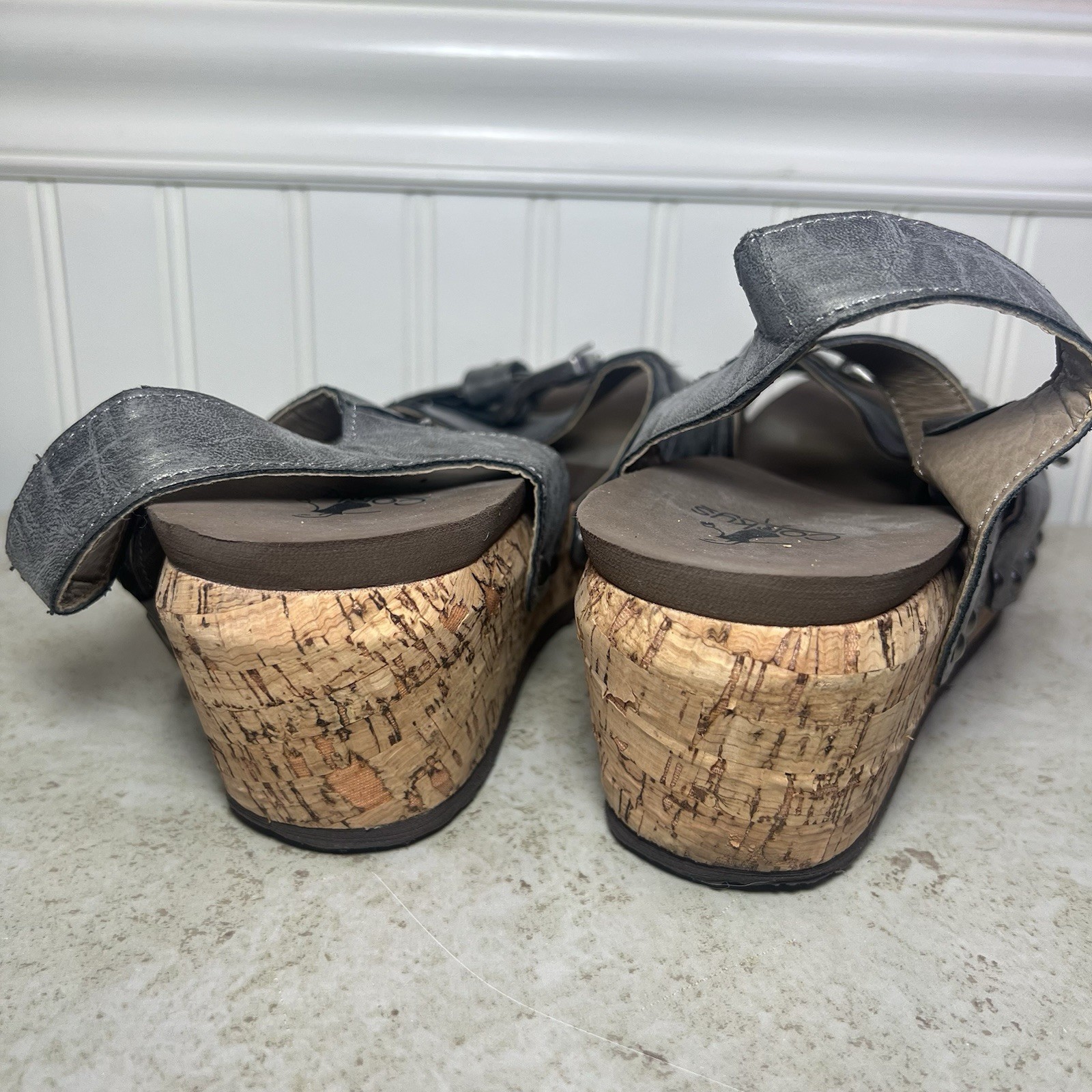 Corkys Metallic Silver Studded Platform Cork Wedge Sandal 9 Comfortable Edgy
