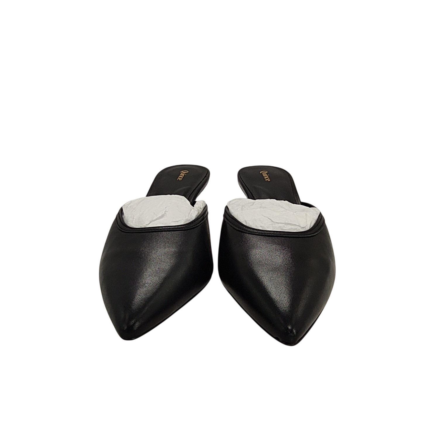 Quince Women Italian Leather 55mm Kitten Heel Mule Black Shoes 8.5