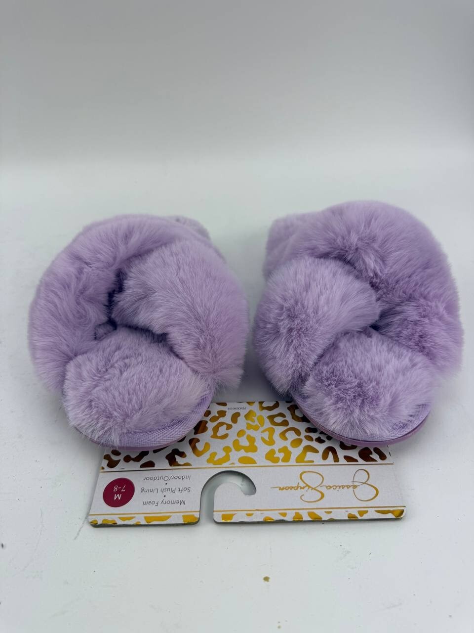 Jessica Simpson Purple Plush Cross Band Plush Memory Foam Slide Slipper Sz M 7-8