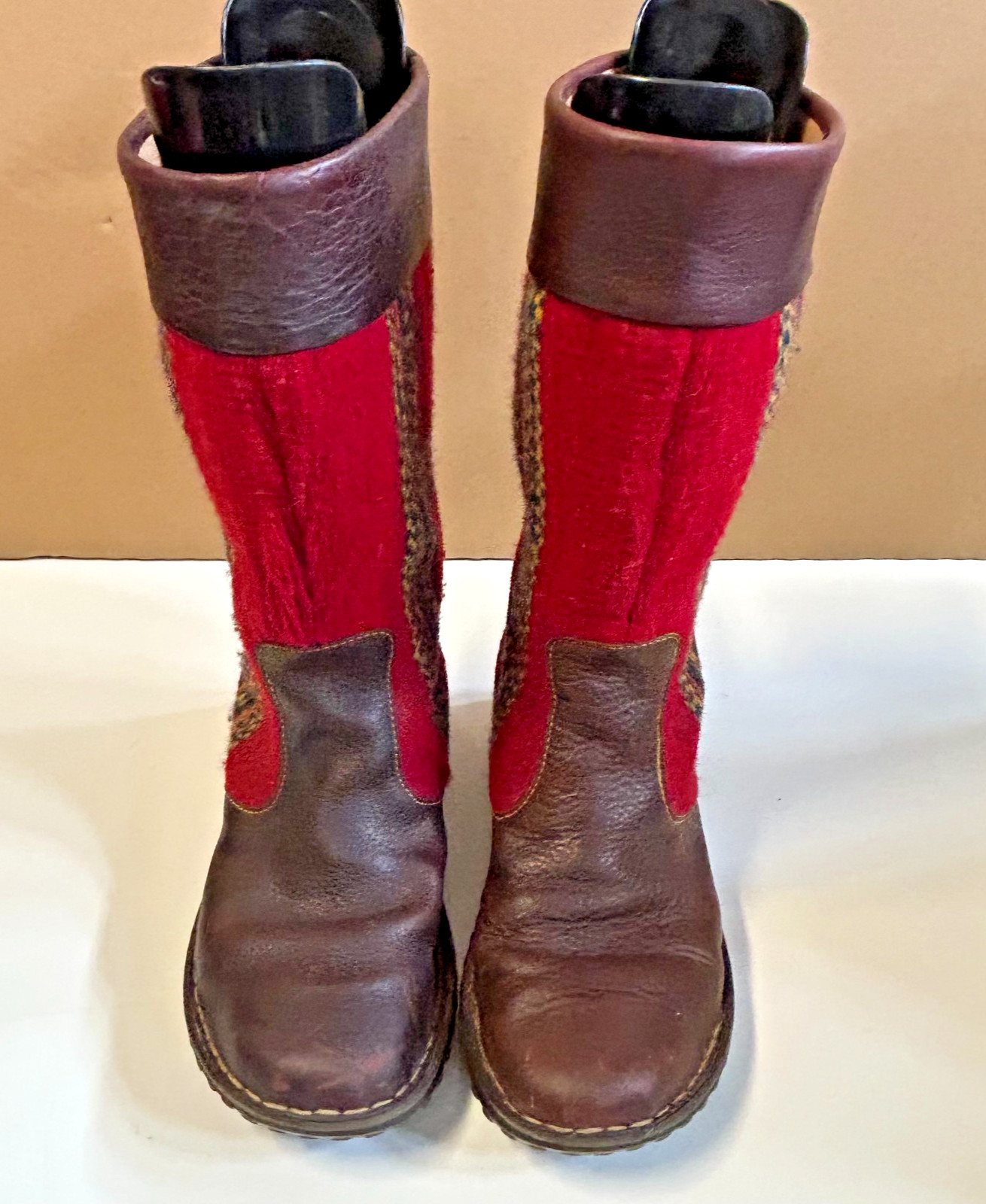 Born Tizoc Indain Blanket Mid Calf Boots Leather Wool Men 10 Women 8