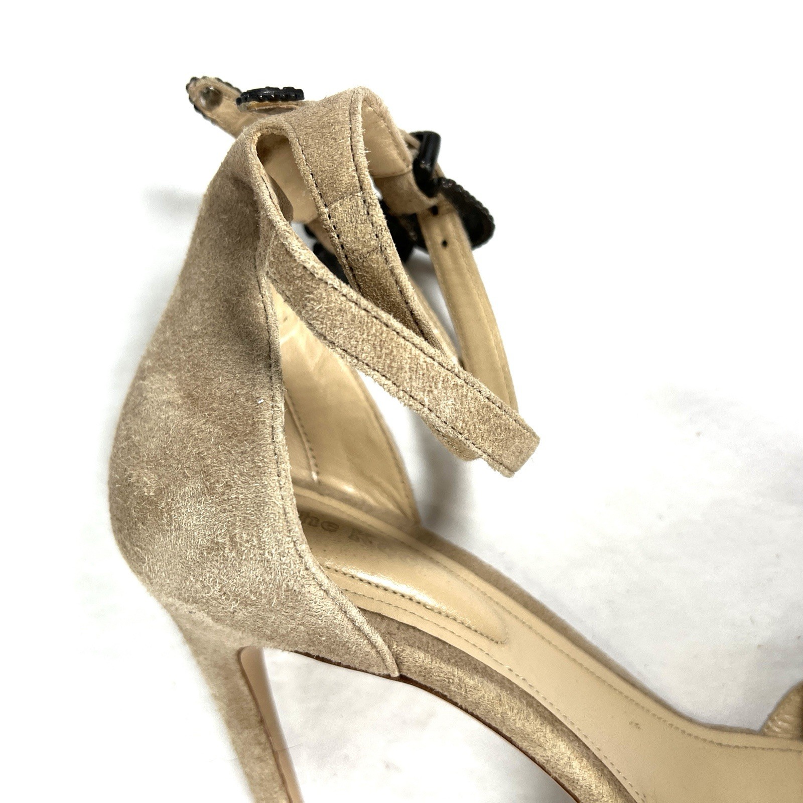The Kooples Suede Western Ankle Strap Heels Buckle Sandals Nude Stiletto Sz.7.5