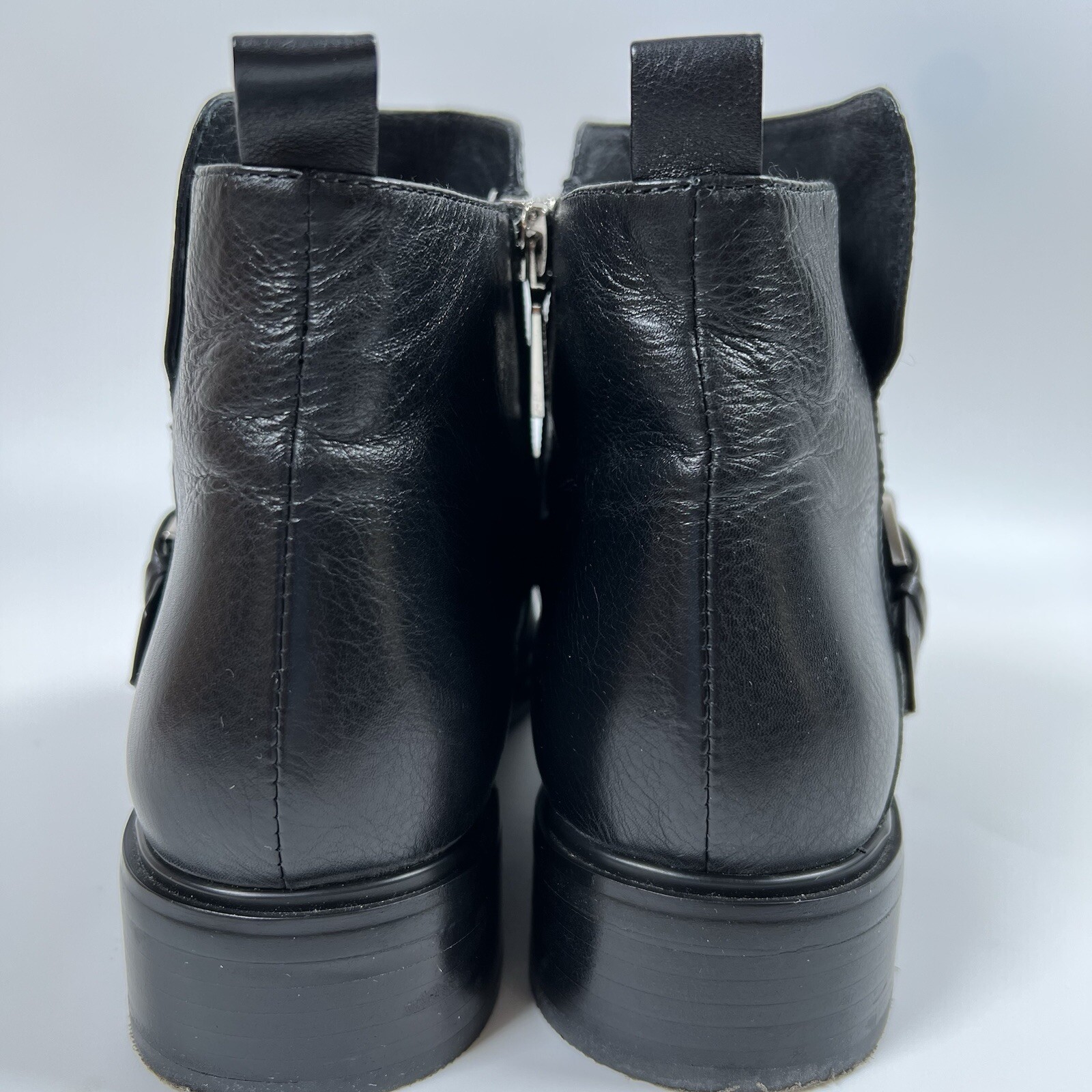 Balidoner Black Leather Ankle Boots Buckle Strap Studded Moto Biker