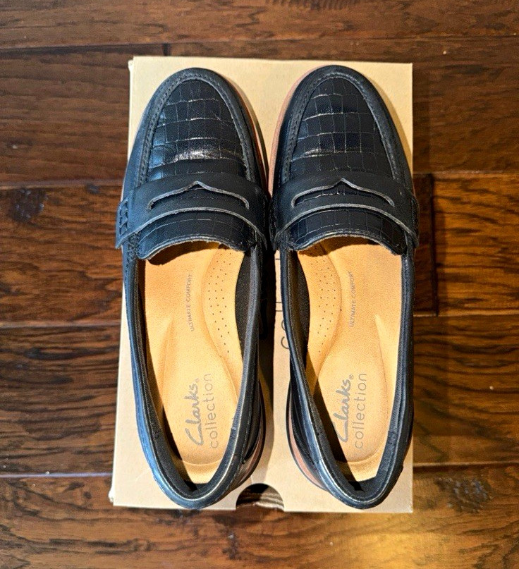 Clarks Westlynn Ayla Women’s Black Leather Slip-On Loafer US 5 M EU 35