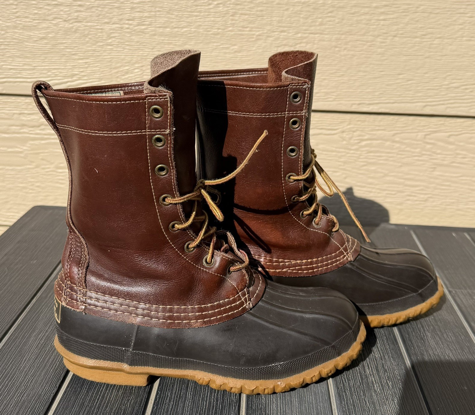 VTG LL Bean Maine Duck Boot Hunting Shoe Womens 9 Brown Leather 9” Lace Up USA