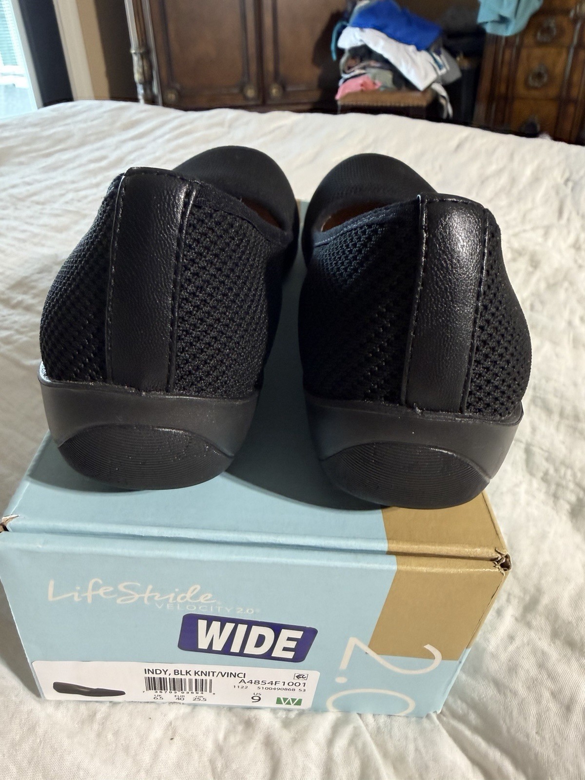 LifeStride Indy Black Stretch Knit Wedge Comfort Slip On Flat Shoes Womens 9W