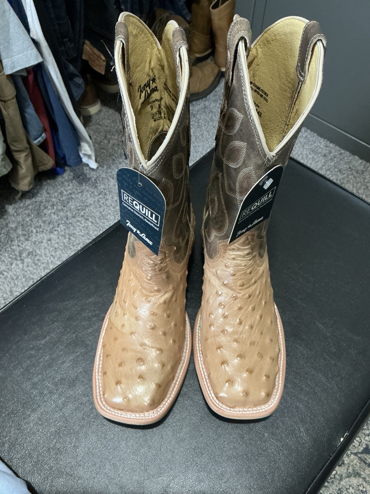 Tony Lama Requill Smooth Genuine Ostrich Western Boots Brown Women’s Size 9B NWT