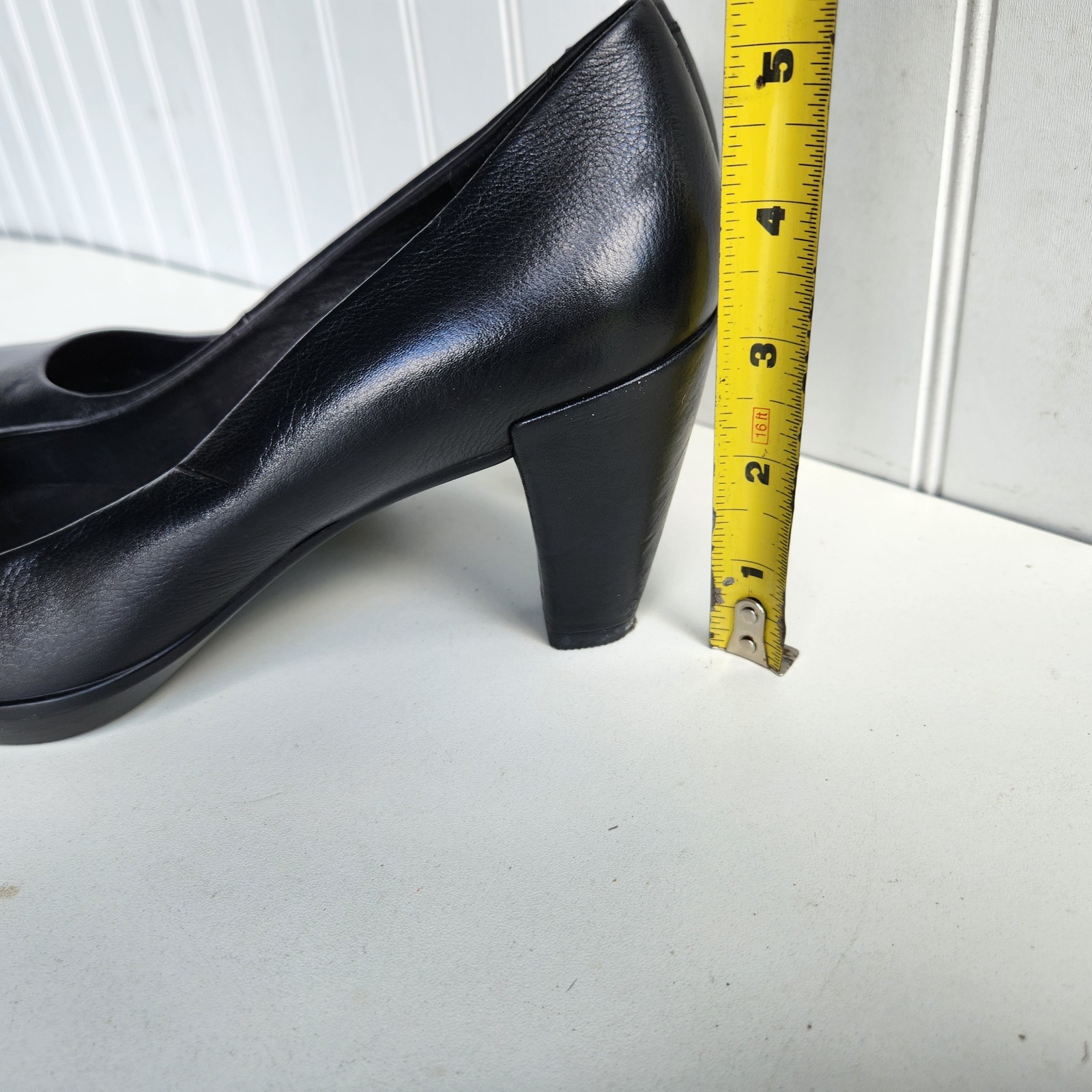 Ecco Black Leather 3in 1/2 Block Heels Womens Size 8 Indonesia