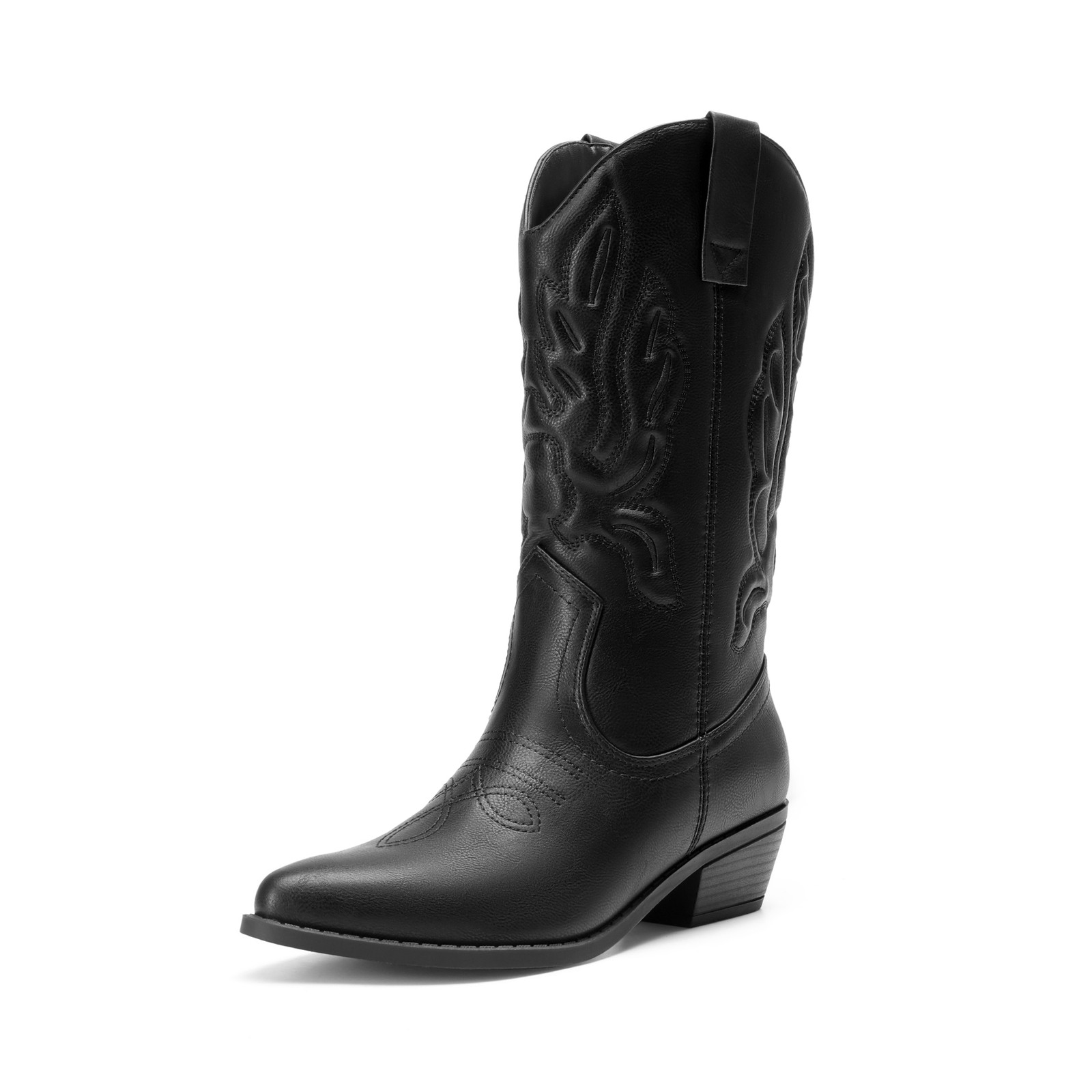 Women Cowboy Boots Mid Calf Cowgirl Boots Embroidery Stitched Western Boots NEW