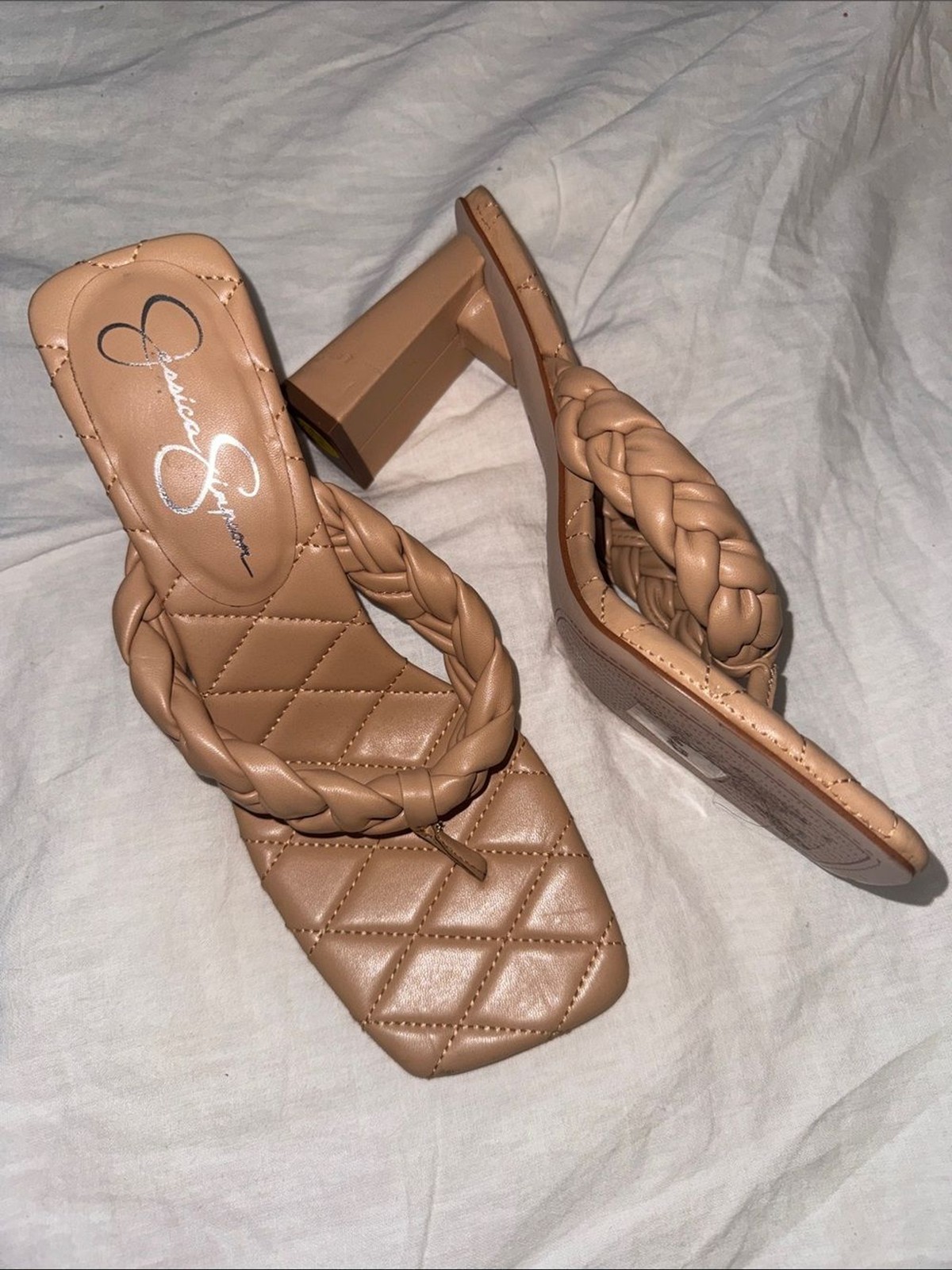 NWOT Jessica Simpson Tan Braided Block Heel Sandals Size 8.5