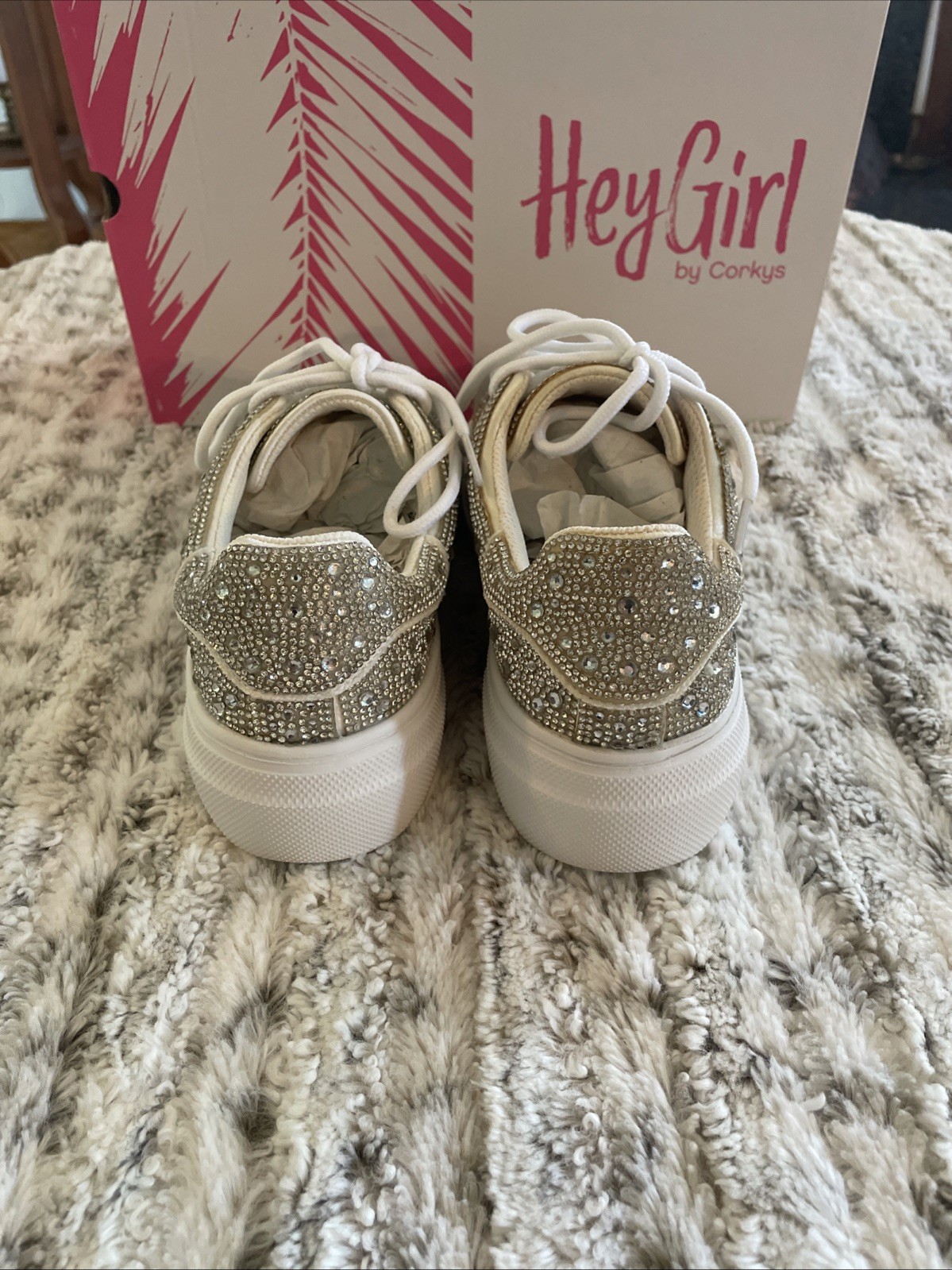 Hey Girl by Corkys Bedazzle Clear Rhinestone Shoes Size 8 Lace Up So Much Bling!