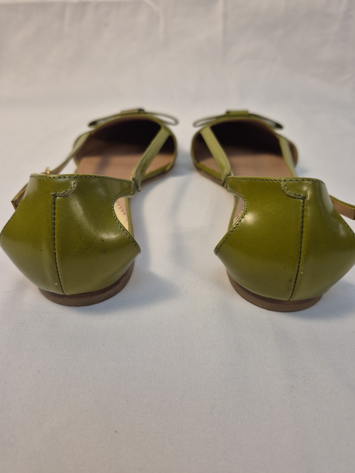 Emporio Armani Green Leather Pointed Toe Slingback Flats Bow Made In Italy Sz38