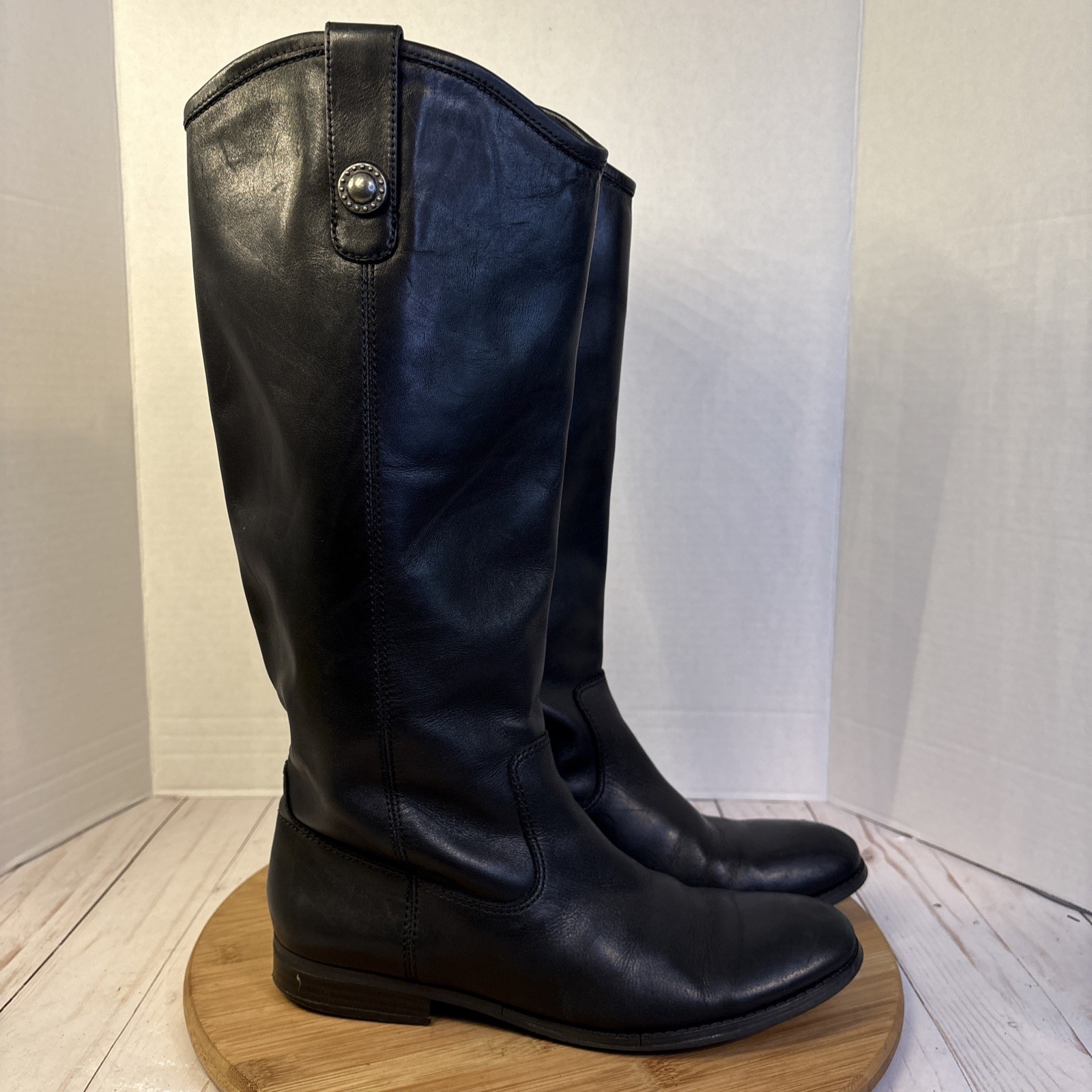Carlos by Carlos Santana Boots Womens 8.5 M Fawn Tall Riding Black Leather Cuban