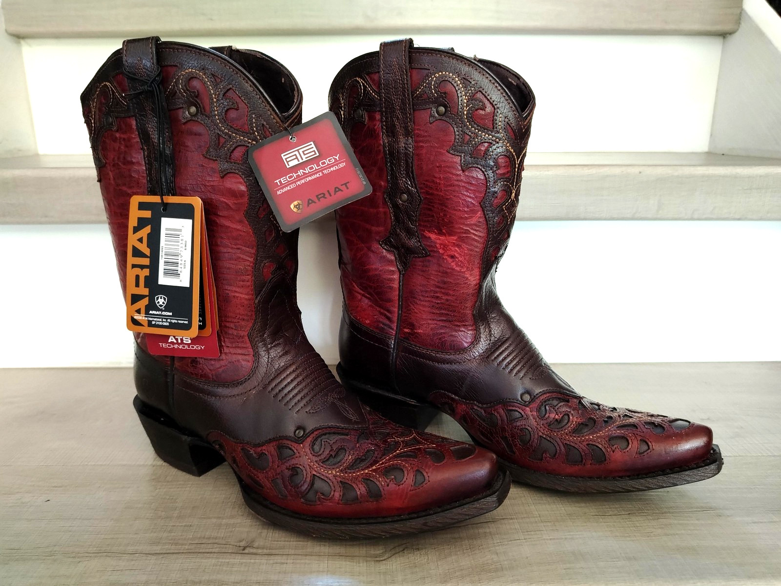 Ariat Shoes Womens Size 6 Brown Red Western Leather Embroidered ATS Boots