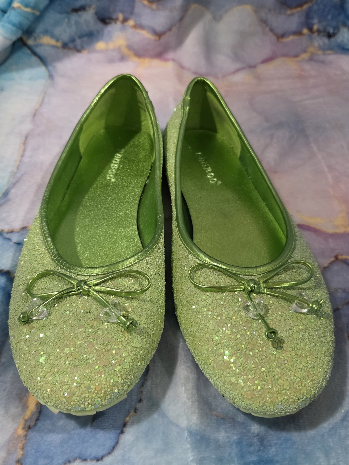 Bamboo* Green Glitter Sparkling Heart Bow Flats Shoes Women Size 8