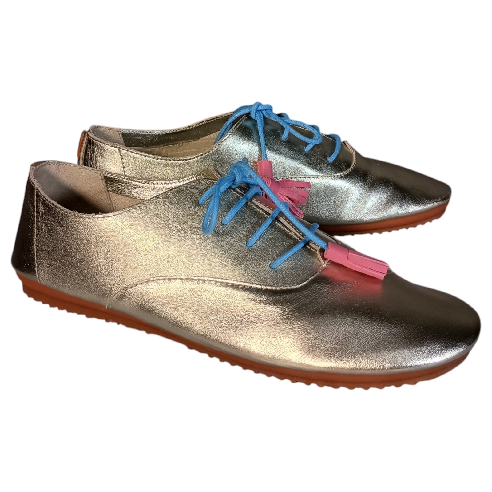 Anothersole Shoes Womens 6.5 Silver Leather Sneaker Flat Round Toe Lace Up 37