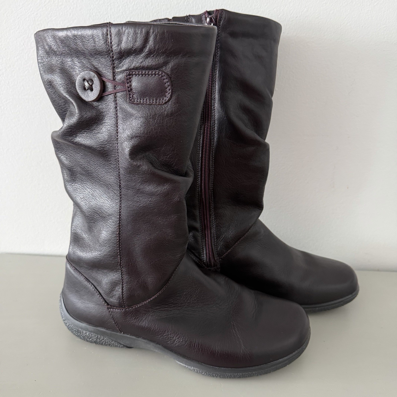 Hotter Derrymore Boots Womens Size 8.5 Black Purple Mid Calf Flats Leather
