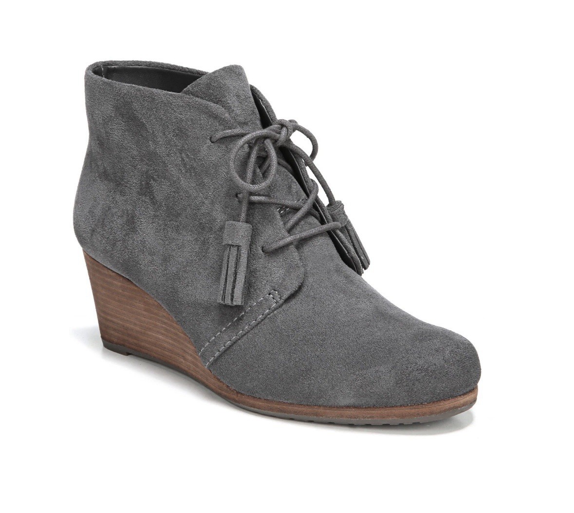 Dr Scholls Dakota Womens 11 Wedge Ankle Bootie Dark Grey Microfiber Cute