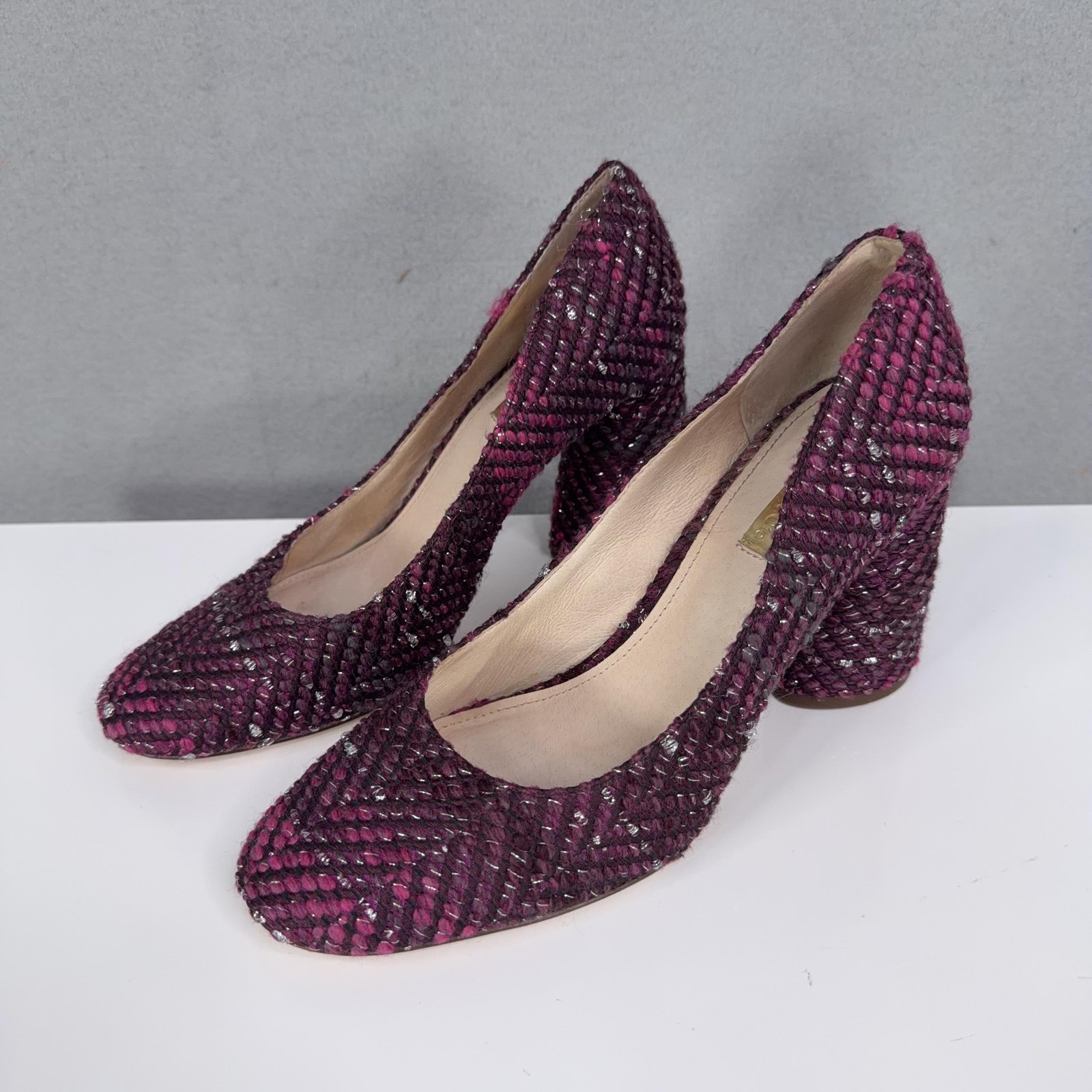 Louise Et Cie Pumps Womens Size 9 Purple Chevron Tweed Block Heel Shoes EU40