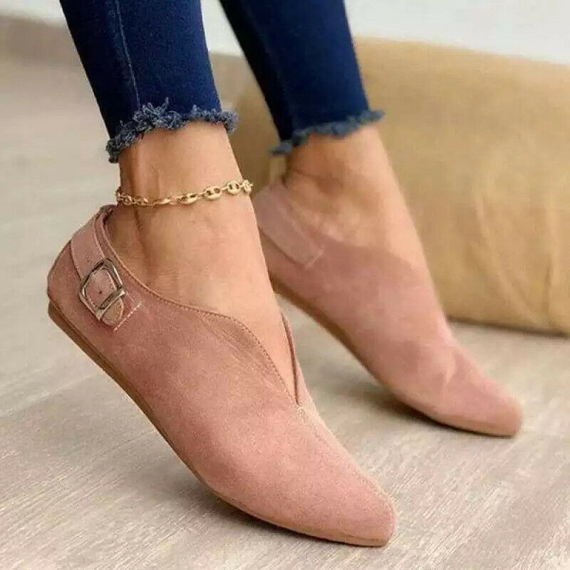Ladies Faux Suede Shoes Womens Flats Pumps Comfy Office Work Slip On Loafer Size