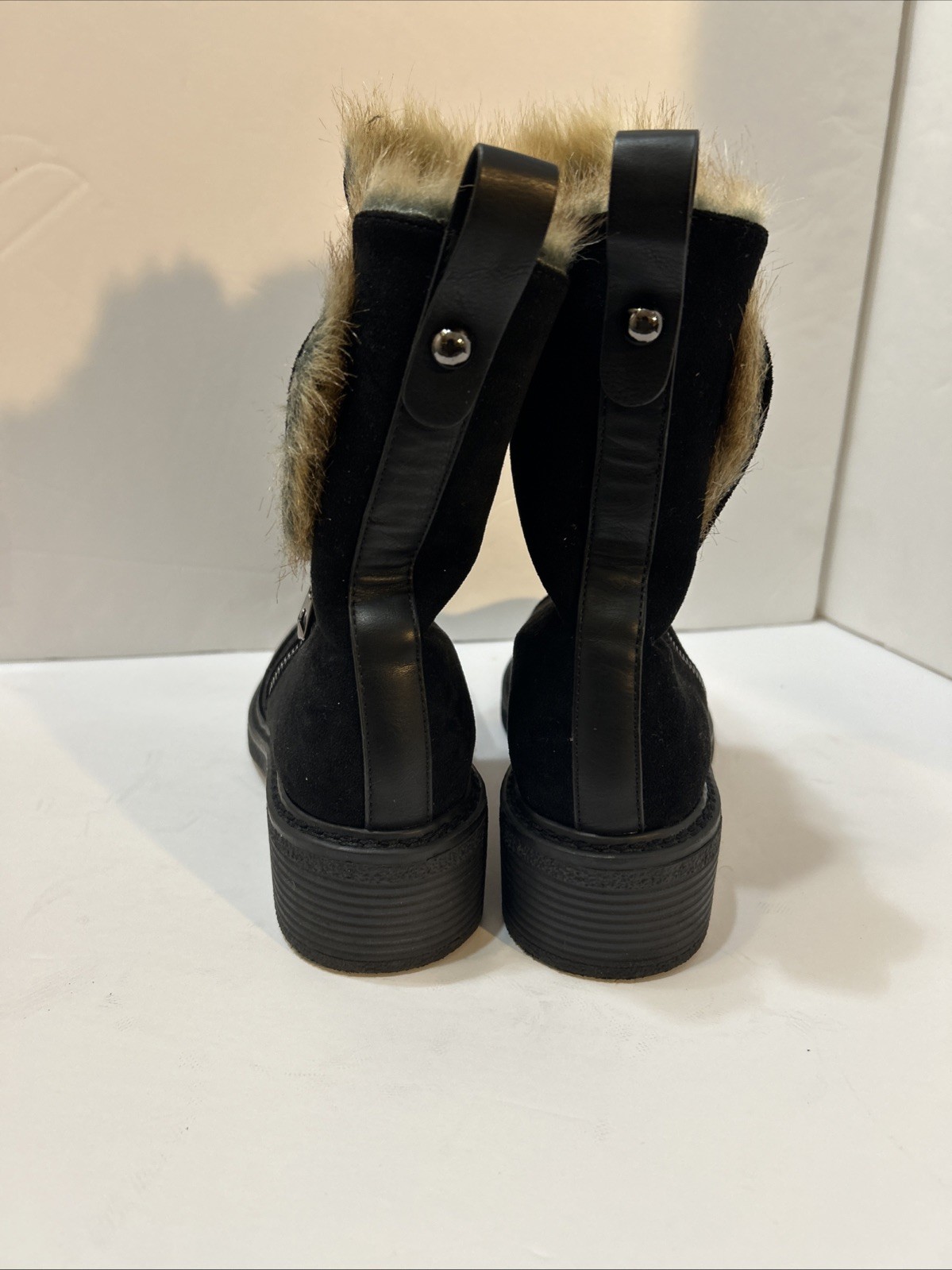 Patrizia by Spring Step Saige Boots Size 38 Black Faux Fur Lined Leather Zip