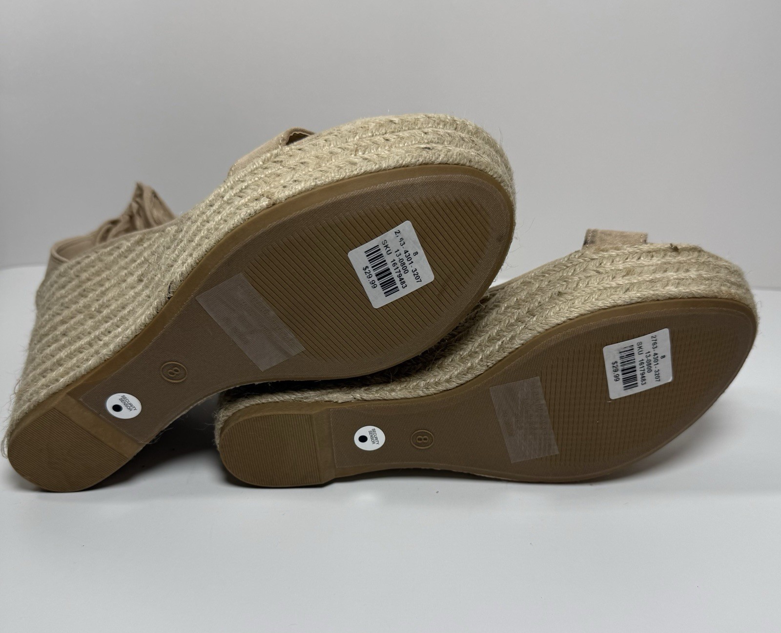 Beige Fringe Espadrille Wedge Sandals Zipper Ankle Strap Fabric Women Size 8