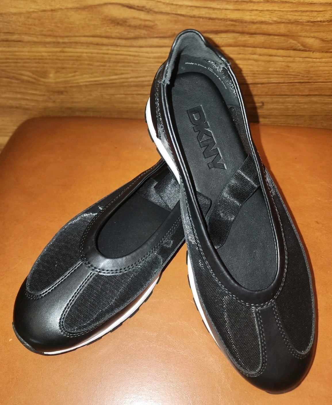 DKNY Frayne Women’s 8.5 Sneaker Blk Faux-Leather Mesh/ White Mary Jane Shoes NWT