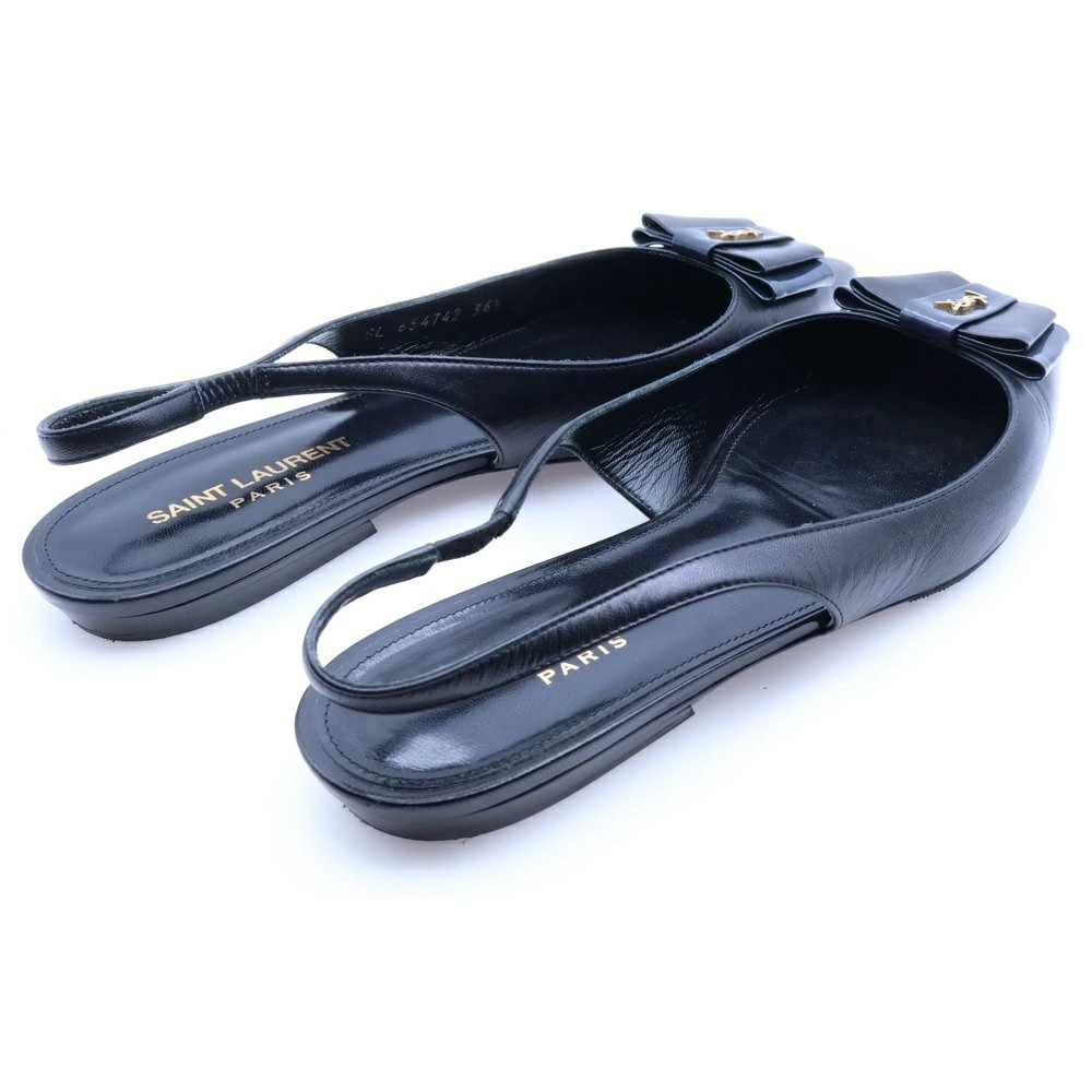 Saint Laurent Paris Size 36 1 2 Ysl Anais Slingback Flat Pumps Black Ladie GcM04