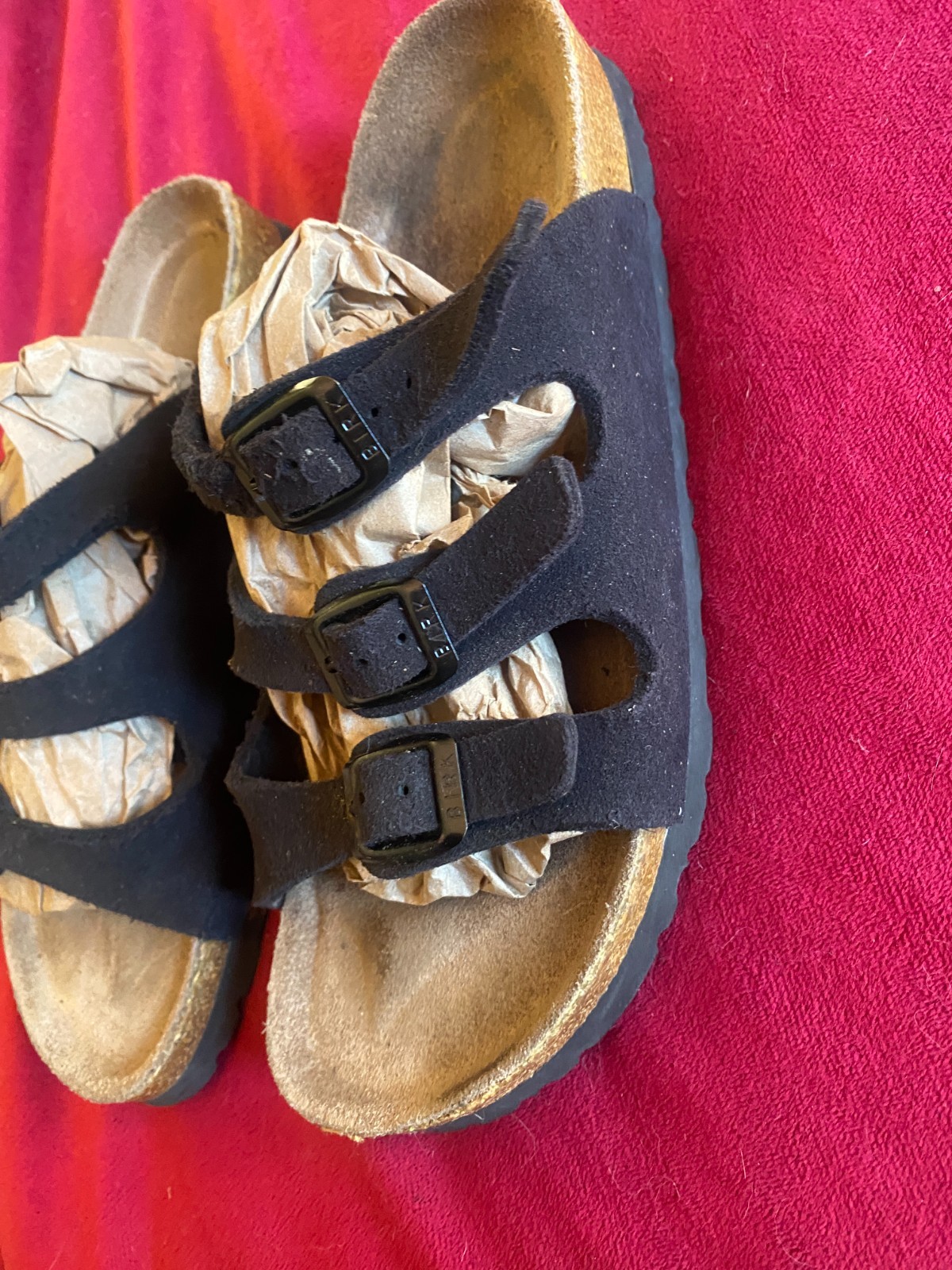 Birkenstock Florida Black Suede Leather 3 Strap Sandals Women EU 39 US 8