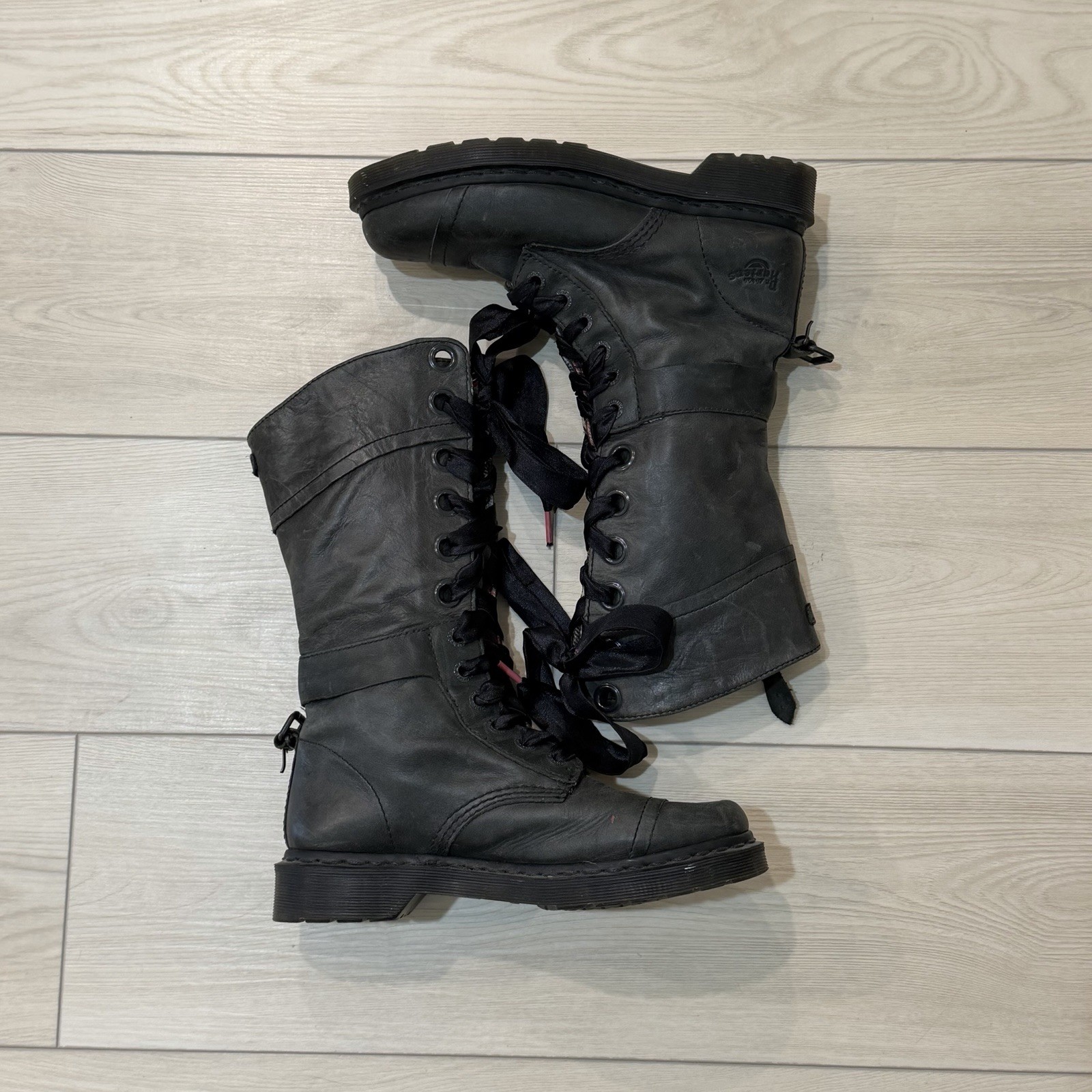 DR MARTENS Triumph Fold Over Green Boots Pink Plaid Lined US 8 L | EU 39 | UK 6