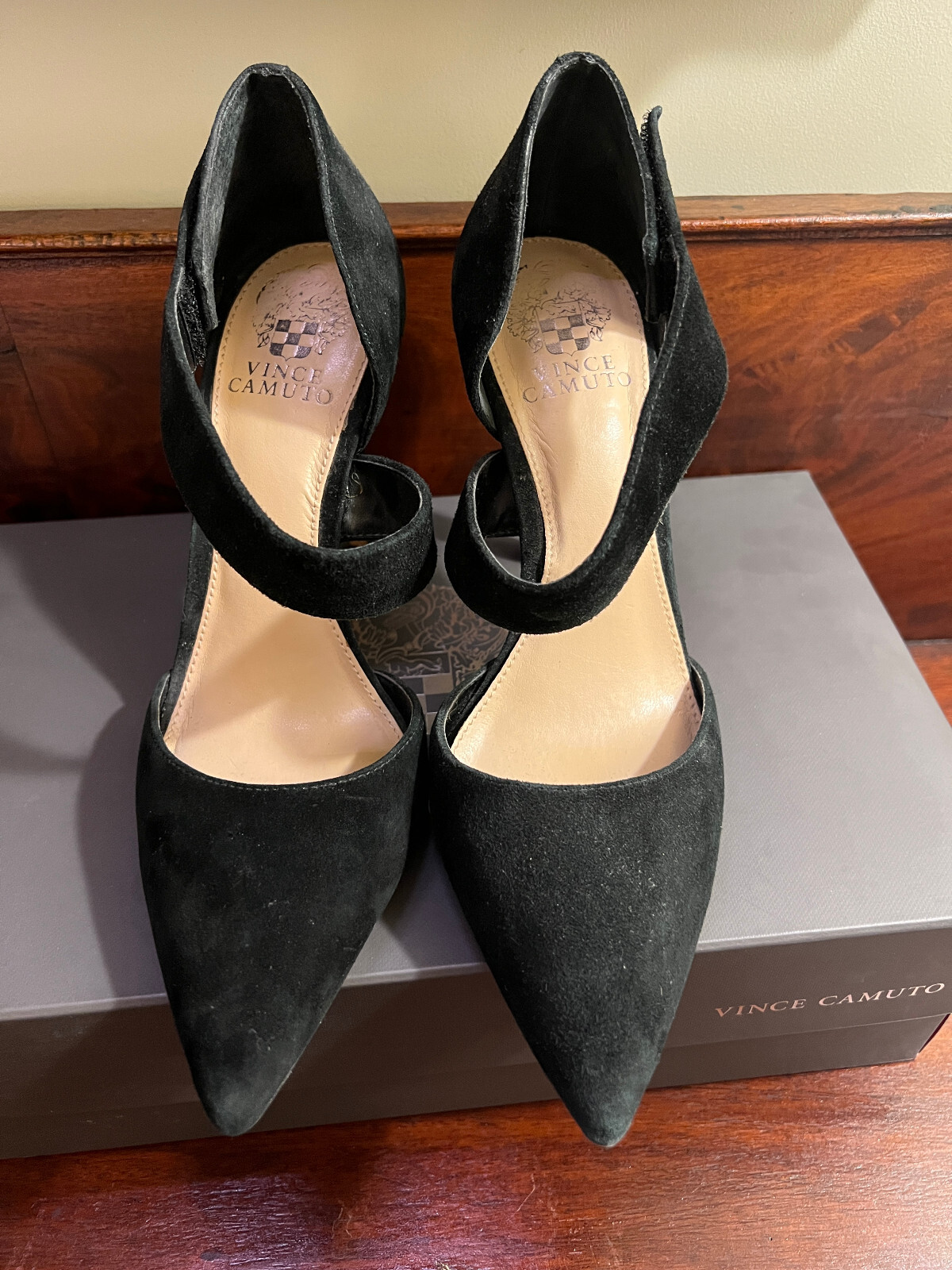 Vince Camuto | Carlotte | Suede Heels in Black with Pointy Toe | Size 7