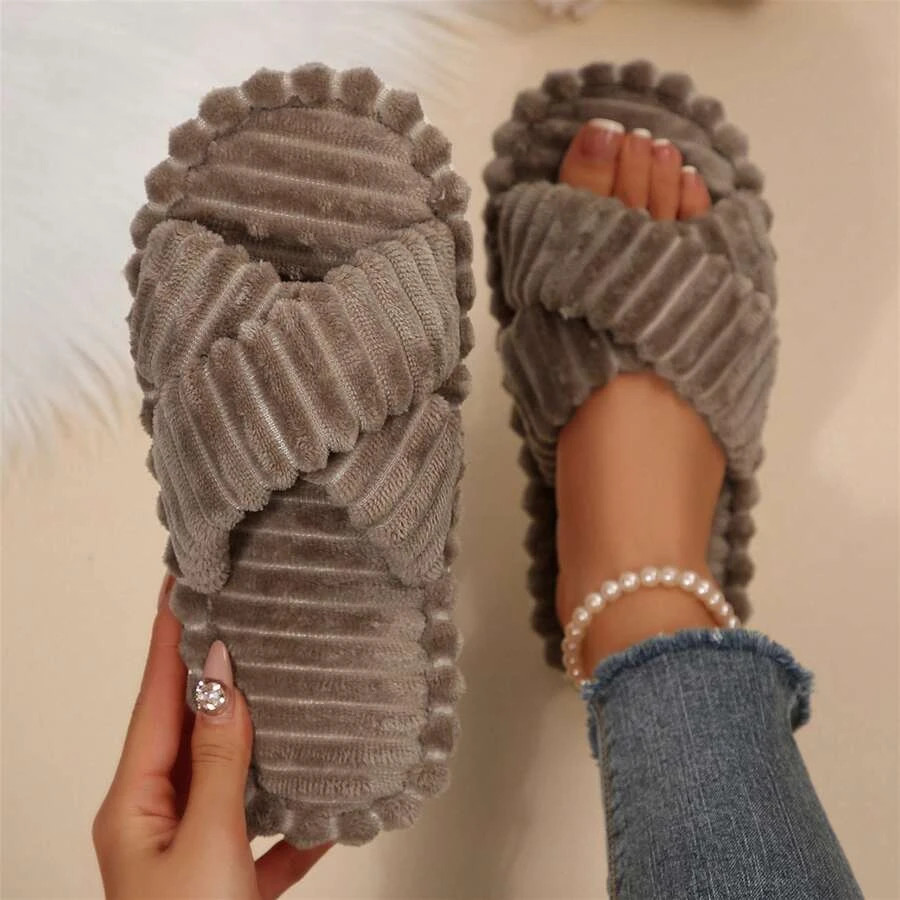 Women’s Memory Foam Slippers Open Toe Cross Band Indoor Outdoor