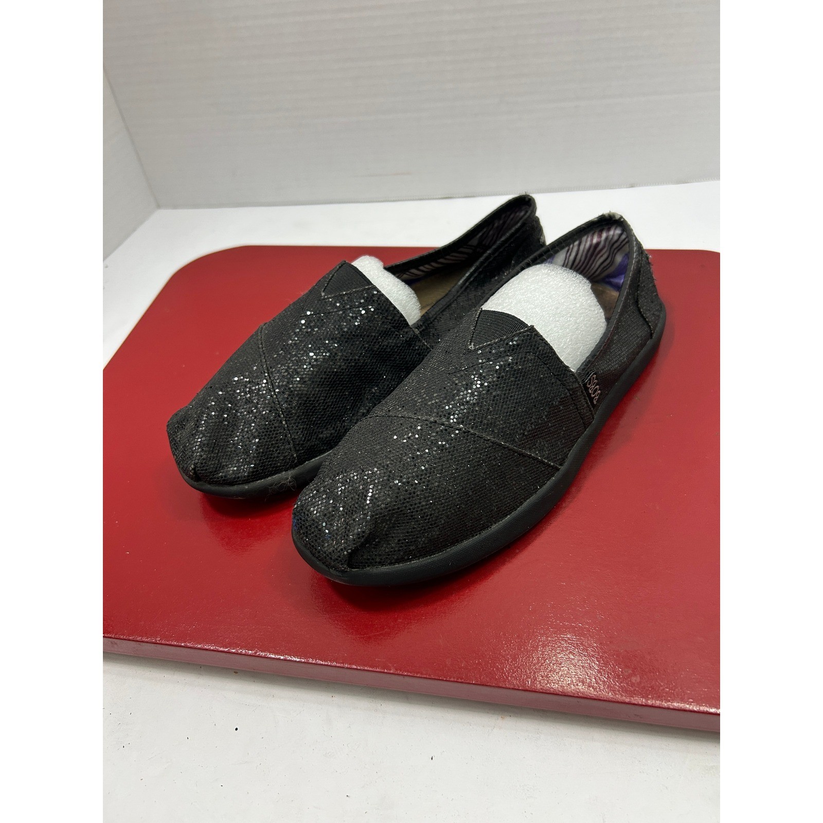 Skechers Glitter Alpargata Flats 7 Black Shimmer Glam Party Casual Comfort