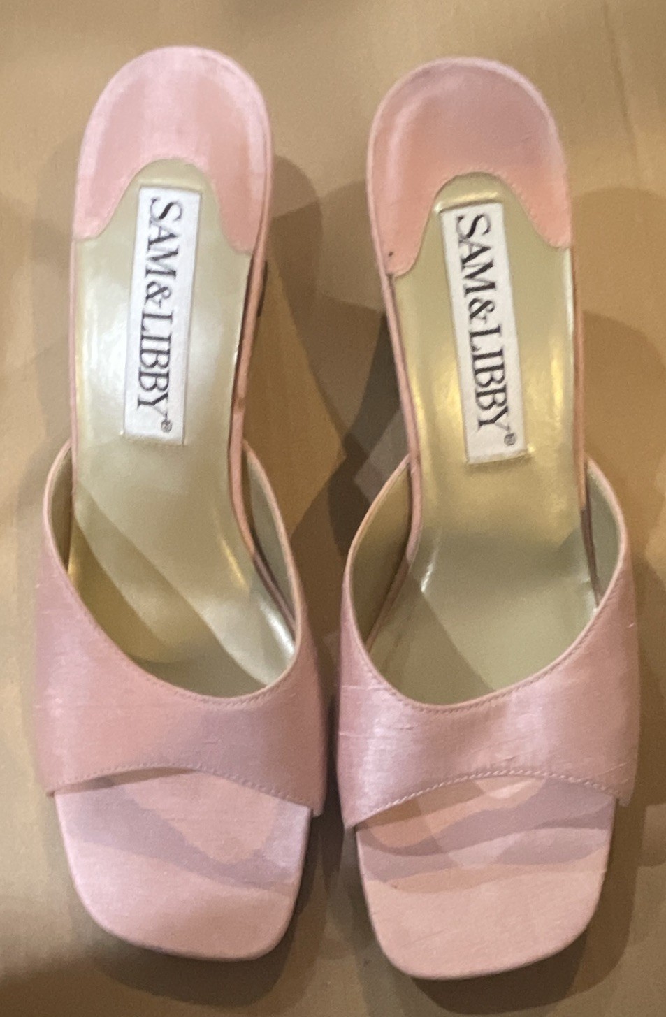 Sam & Libby Pink Solid Slip On Mule Heels Square Toe Block Heel Straps Women 8M