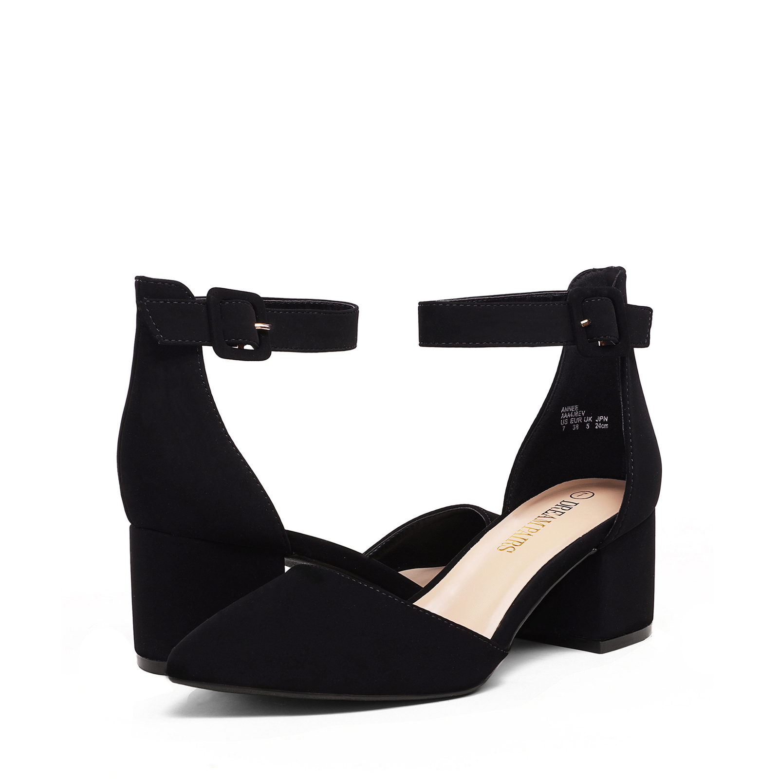 Women’s Timeless Pointed Toe Block Heel Wide-Size Pumps with Adjustable Strap