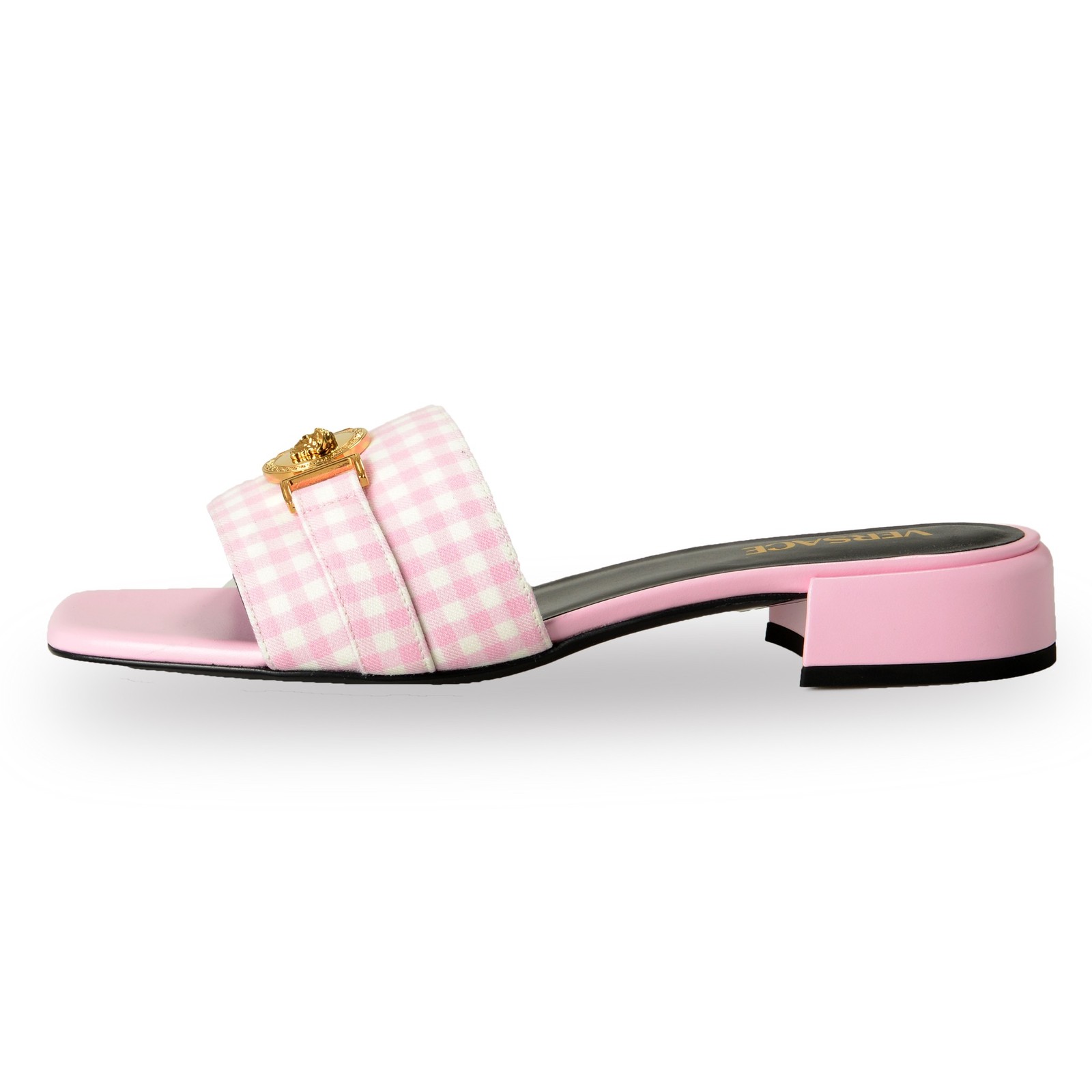 Versace Women’s Pink Leather Gold Medusa Sandals Flip Flop Shoes US 6 IT 36