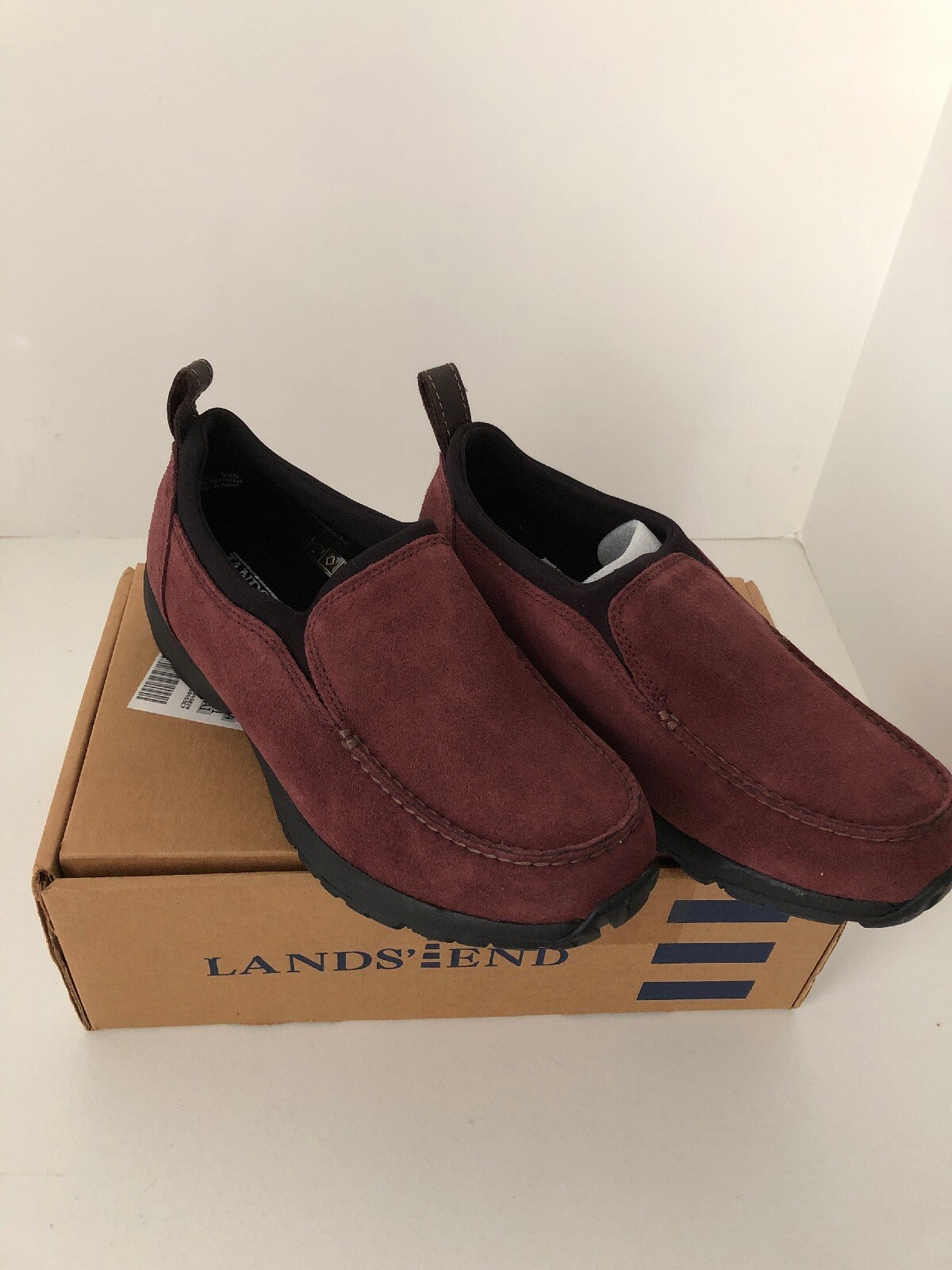lands end handsewn slip on moc deep burgundy 8 1/2B NEW Old stock with box @2005