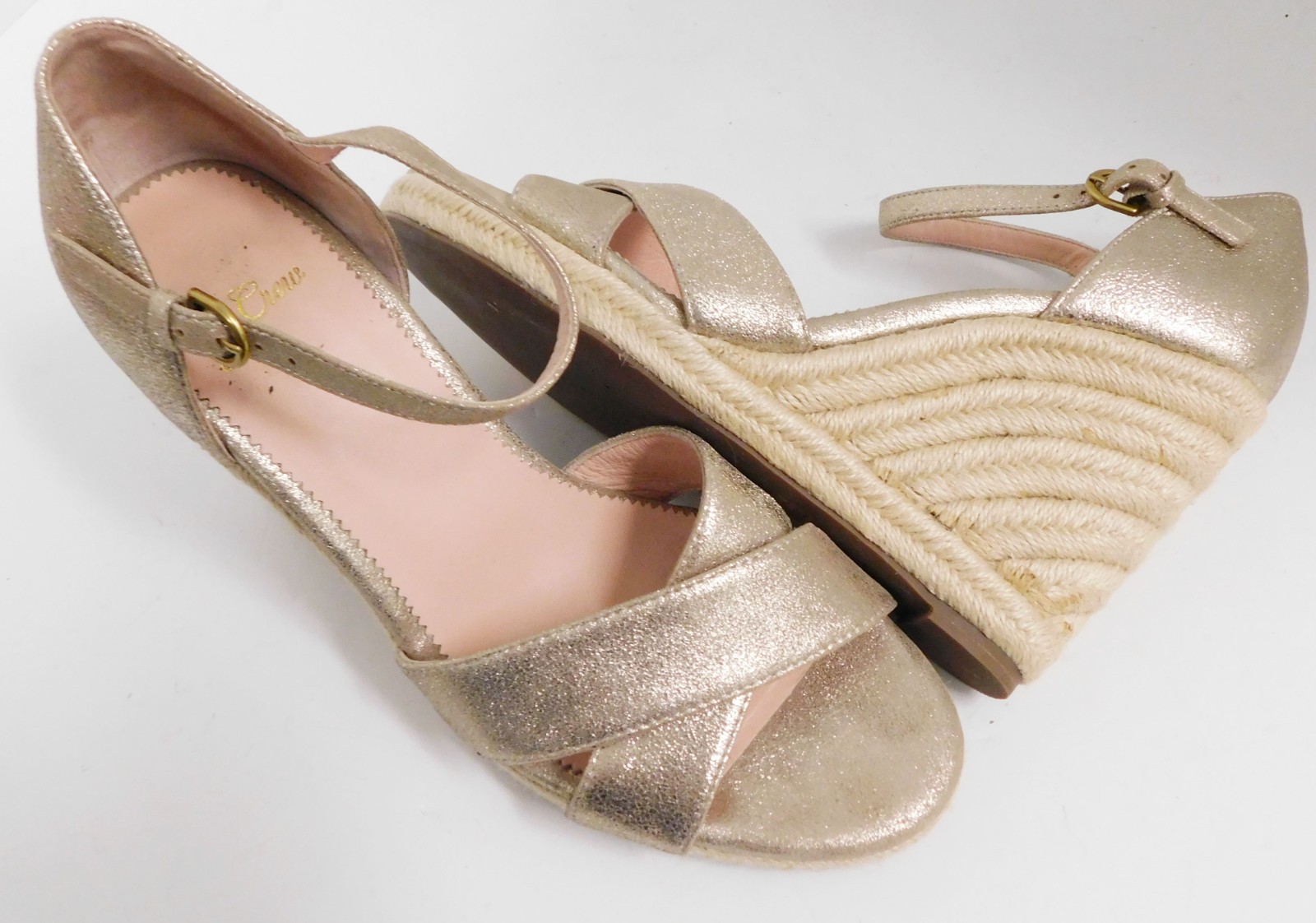 J. CREW Gold Metallic Leather Espadrille Jute Wedge Sandals 9