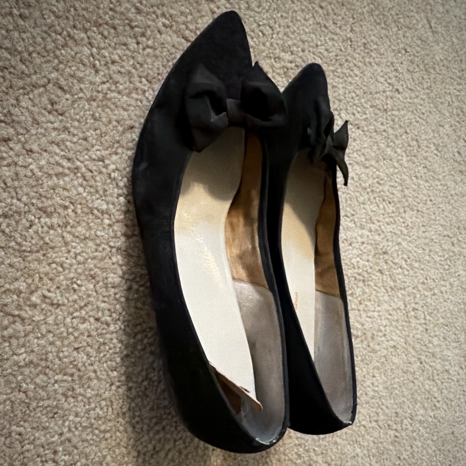 Vintage Connie Women’s Black Suede Bow Pointed Toe Block Pump Slip On 10